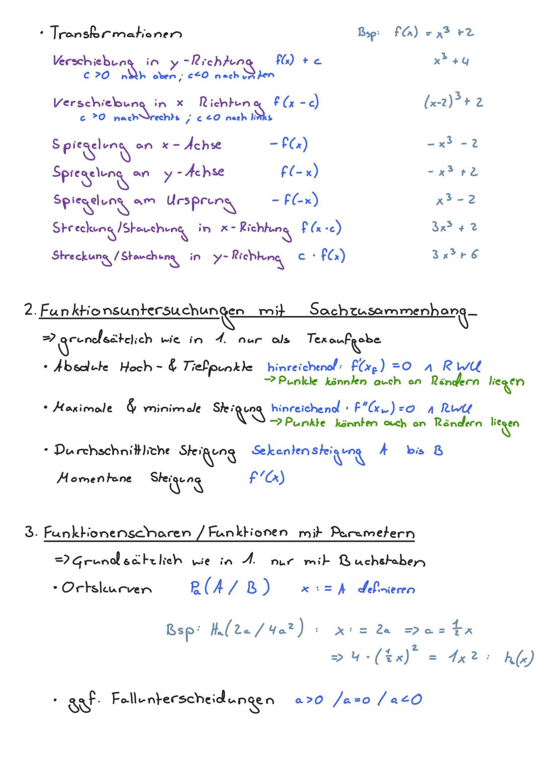 Ganzrationale Funktionen
1. Funktionsuntersuchungen ohne Sachzusammenhang-
• Definitionsbereich  ID (f)  D(f) = R
•Standardsymmetrie nur ger