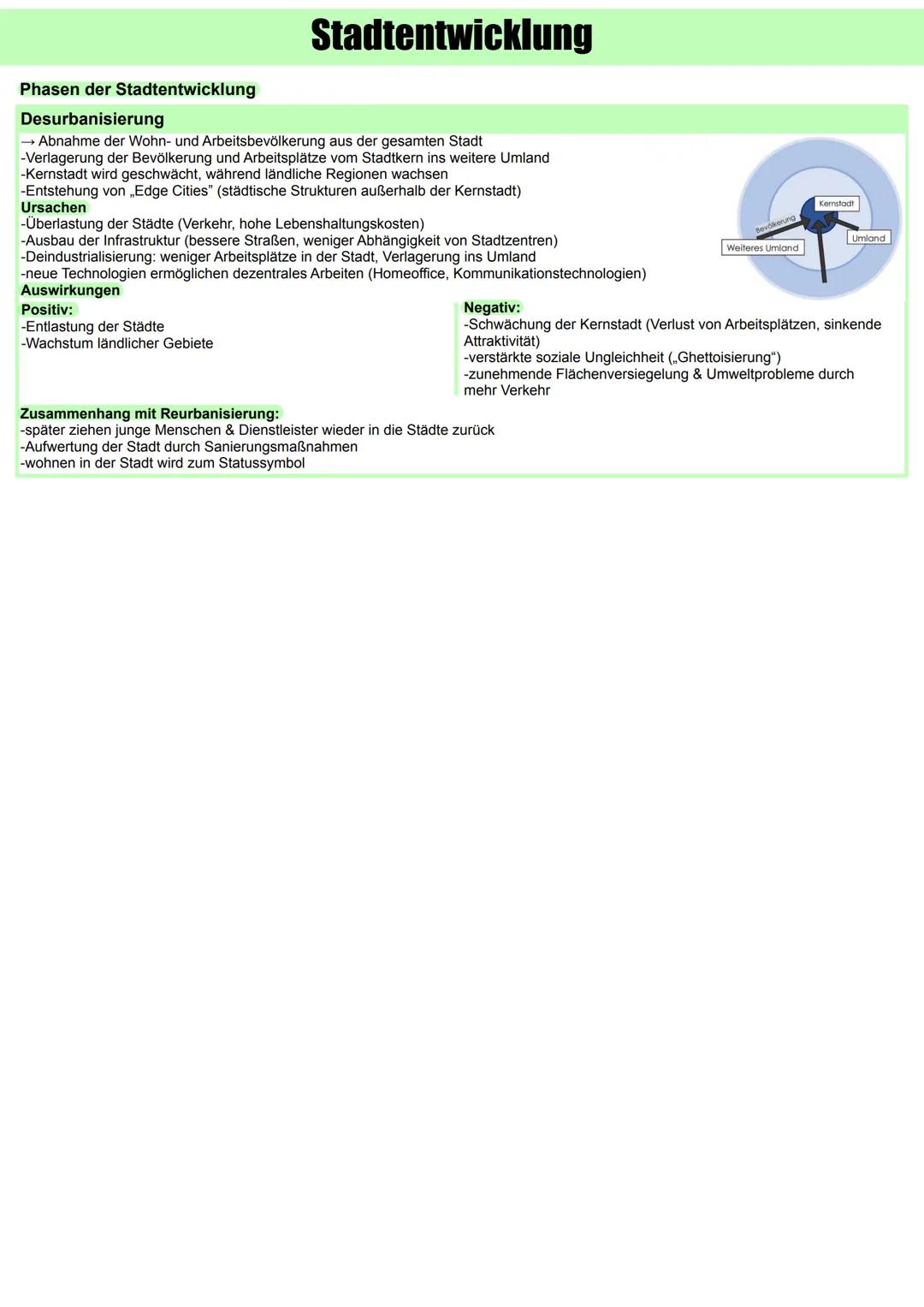 # Stadtentwicklung
Stadt
→ ein dicht besiedelter, abgegrenzter Siedlungsraum mit geschlossener Siedlungsform und deutlicher funktionaler i