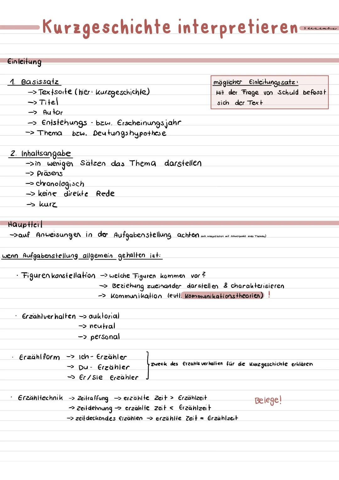 --- OCR Start ---
Einleitung
Kurzgeschichte interpretieren
1. Basissatz
→Textsorte (hier: kurzgeschichte)
→ Titel
→ Autor
→ Entstehungs- bzw