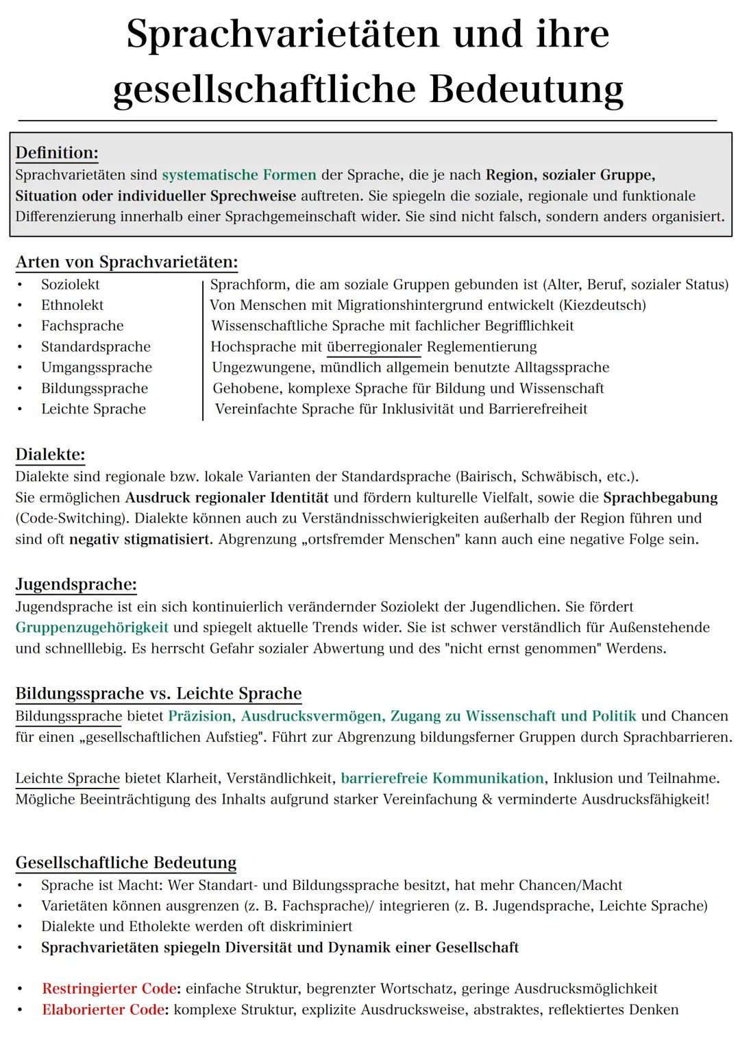 # Sprachvarietäten und ihre
gesellschaftliche Bedeutung
Definition:
Sprachvarietäten sind systematische Formen der Sprache, die je nach Reg