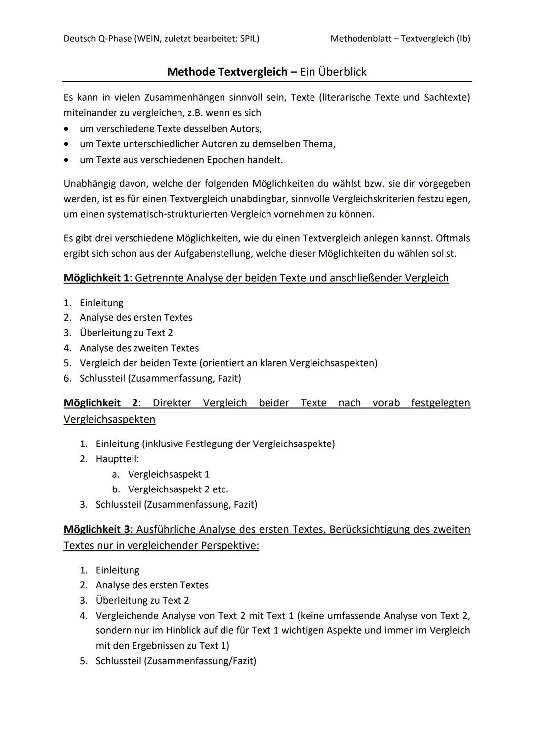 Deutsch Q-Phase (WEIN, zuletzt bearbeitet: SPIL)
Methodenblatt - Textvergleich (Ib)
# Methode Textvergleich - Ein Überblick
Es kann in vi