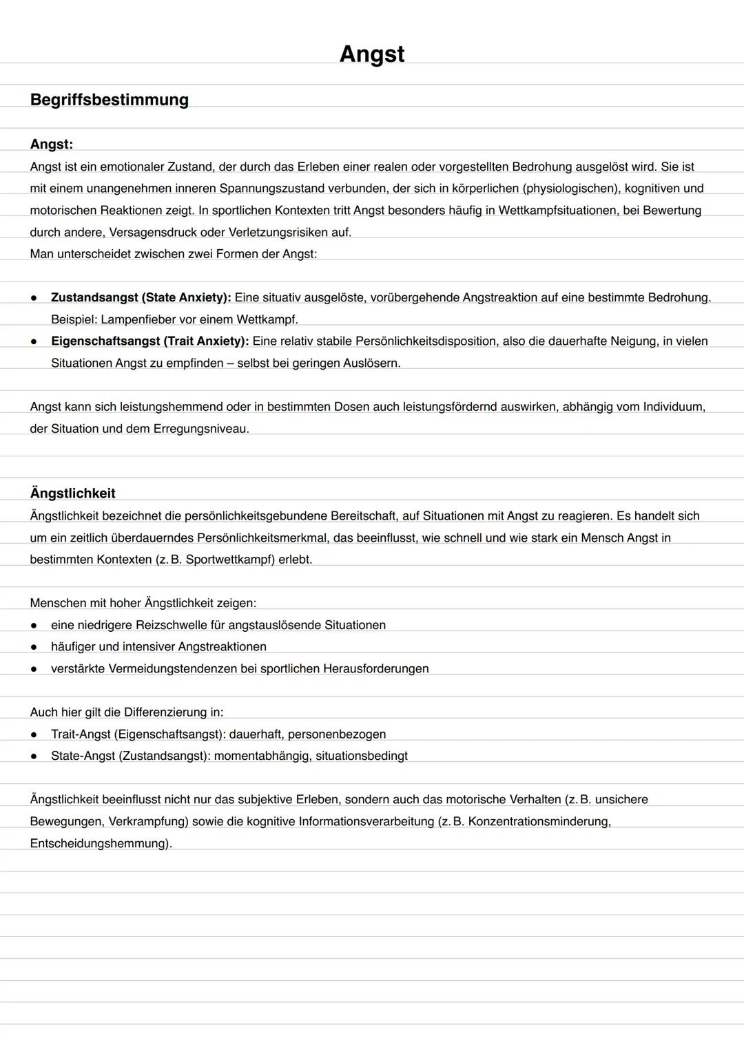 # Emotionale Prozesse im Sport: Angst
Inhaltliche Schwerpunkte:
Begriffsbestimmungen
- Angst, Ängstlichkeit, Furcht
Äußerungsformen von A