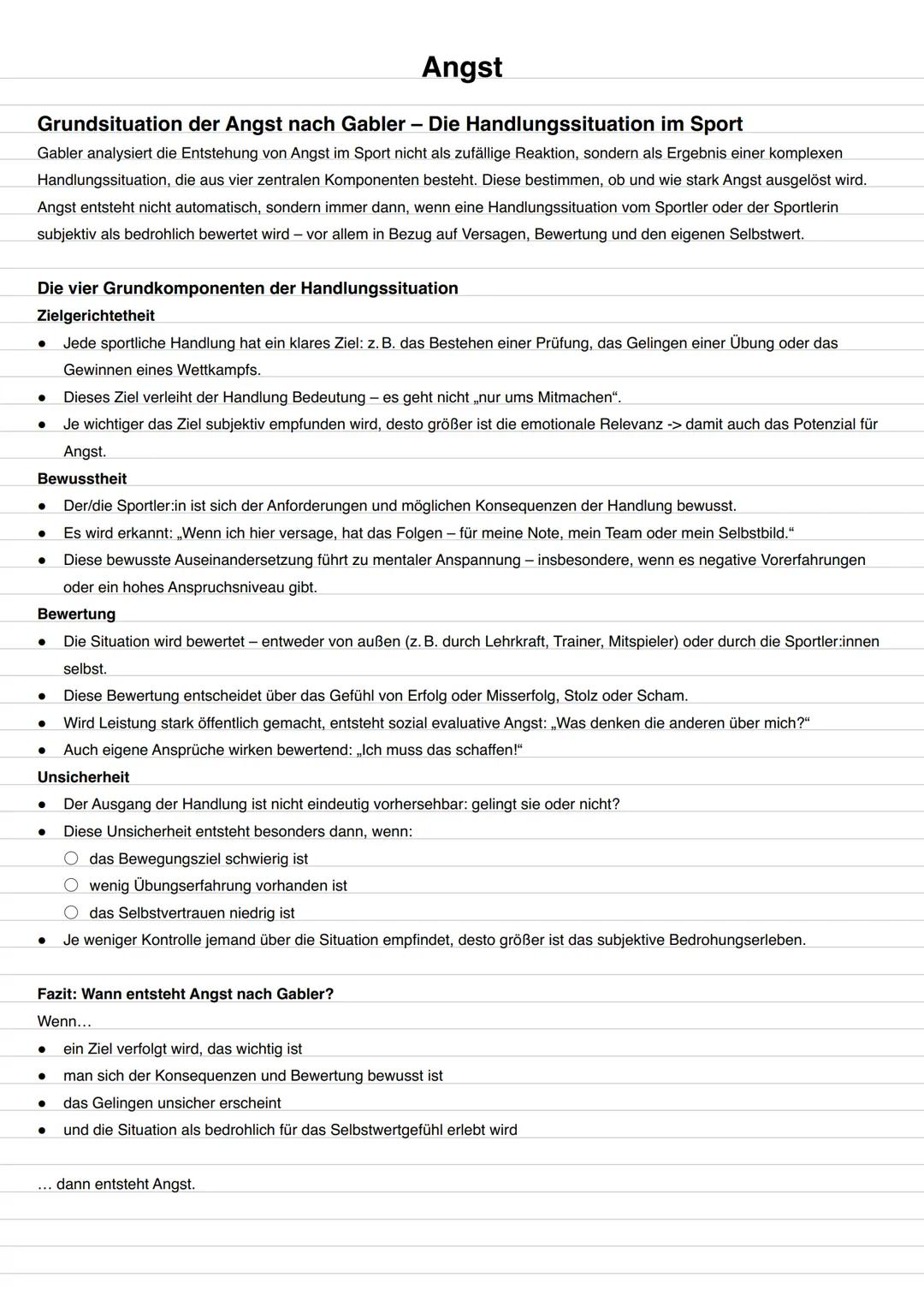 # Emotionale Prozesse im Sport: Angst
Inhaltliche Schwerpunkte:
Begriffsbestimmungen
- Angst, Ängstlichkeit, Furcht
Äußerungsformen von A