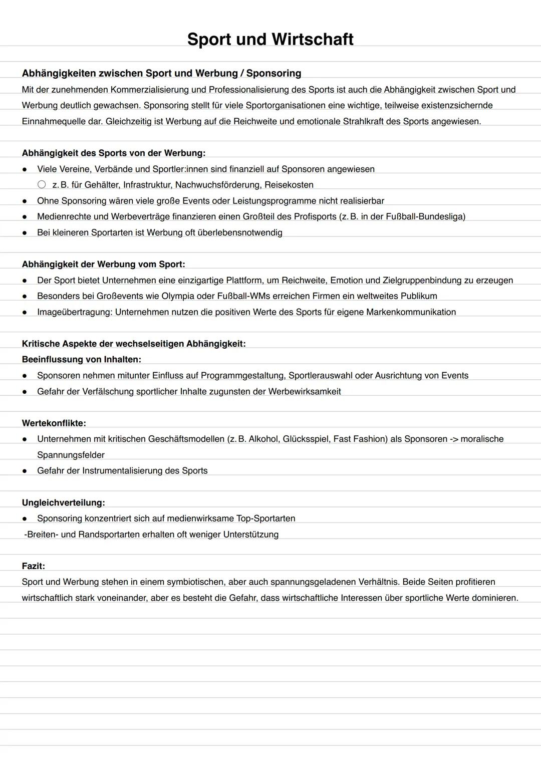 # Sport und Wirtschaft
Inhaltliche Schwerpunkte
Sport als Wirtschaftsfaktor
* Das Interesse der Wirtschaft am Sport
* „Das magische D