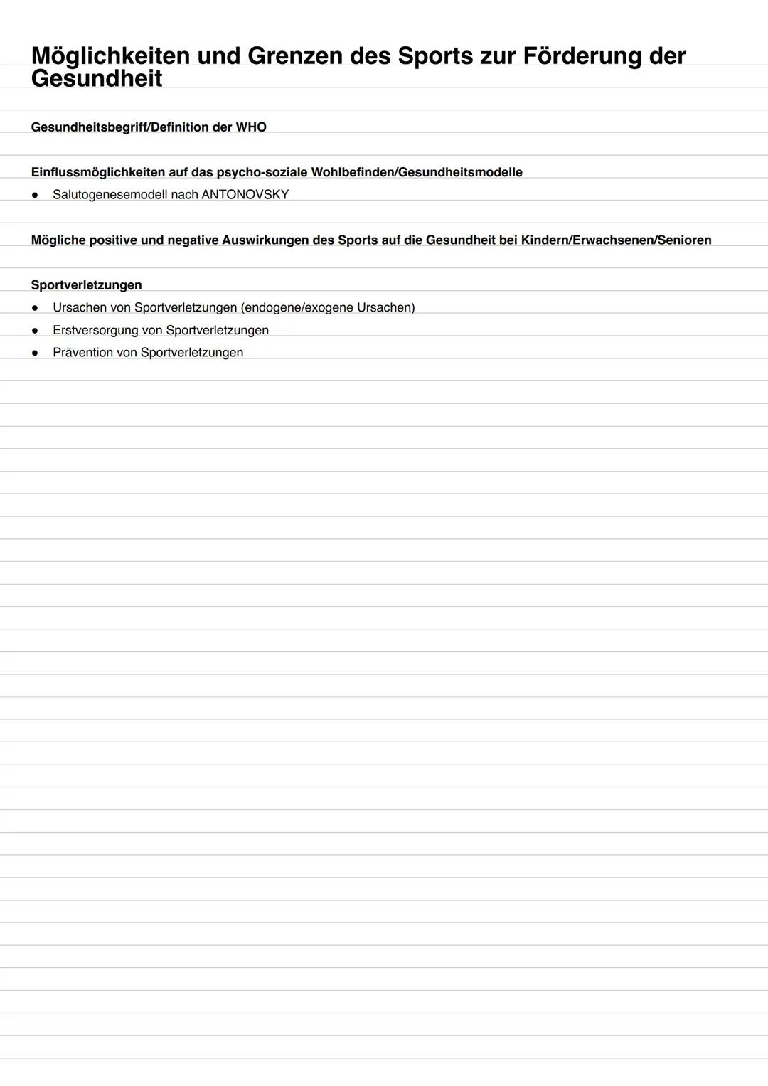 # Möglichkeiten und Grenzen des Sports zur Förderung der
Gesundheit
Gesundheitsbegriff/Definition der WHO
Einflussmöglichkeiten auf das ps