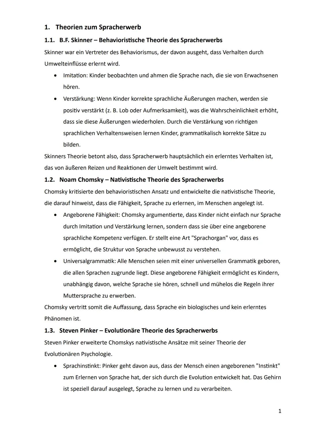 Deutsch Grundkurs Lernzettel
Abitur 2025 --- OCR Start ---
Inhaltsverzeichnis
1.
Theorien zum Spracherwerb
1
B.F. Skinner - Behavioristisch