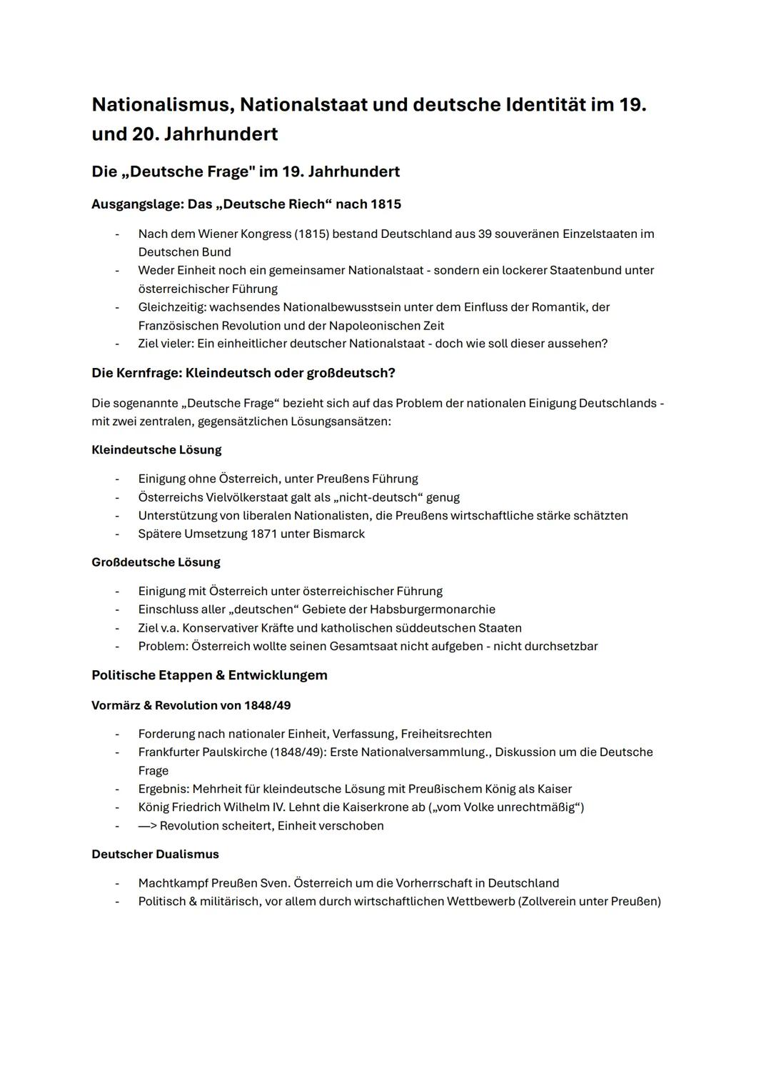 # Nationalismus, Nationalstaat und deutsche Identität im 19.
und 20. Jahrhundert
## Die „Deutsche Frage" im 19. Jahrhundert
### Ausgangsla
