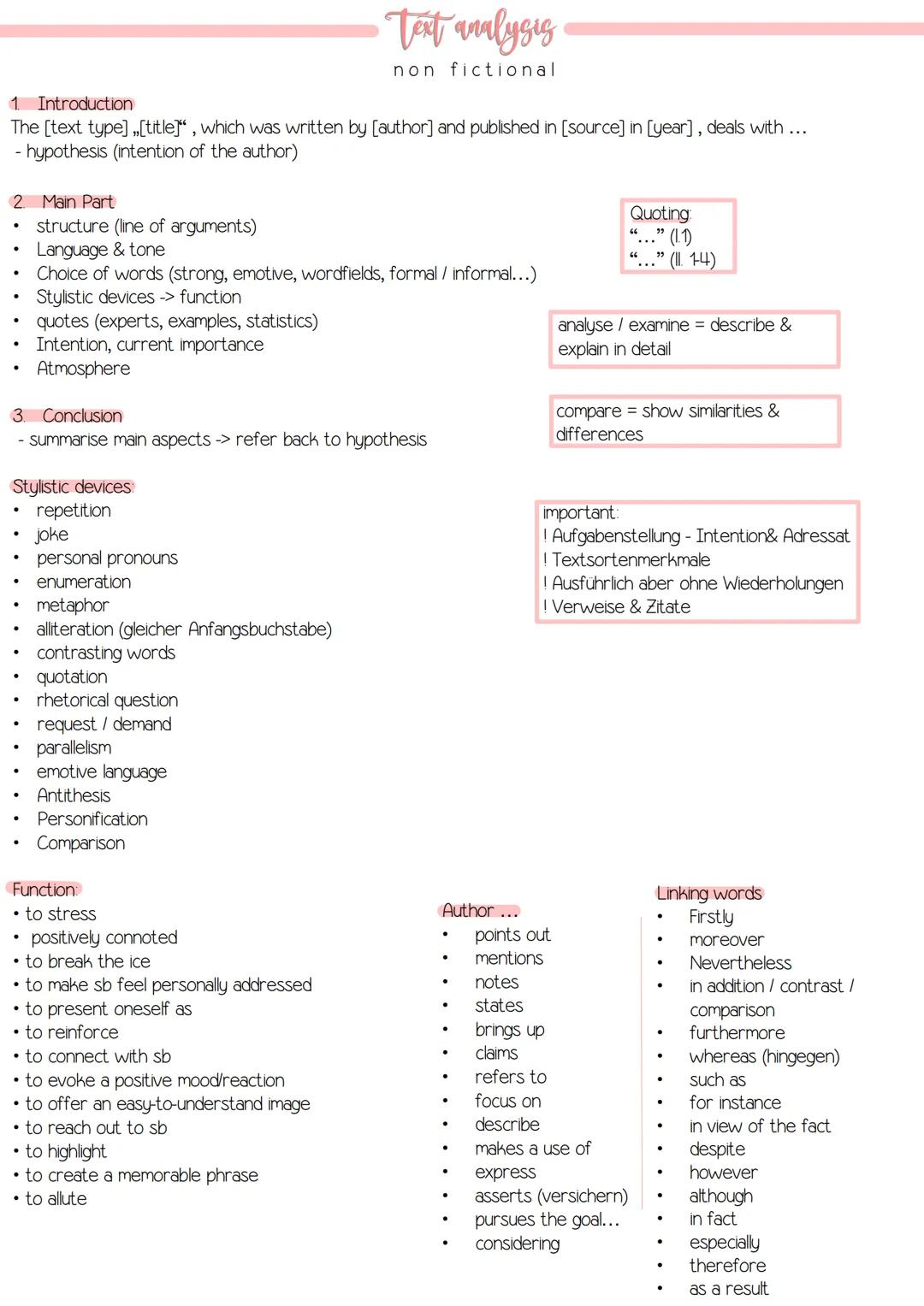 --- OCR Start ---
-> presenting main information in condensed form
> focus on aspect given in task (f.ex. atmosphere)
1 Introduction
• Title