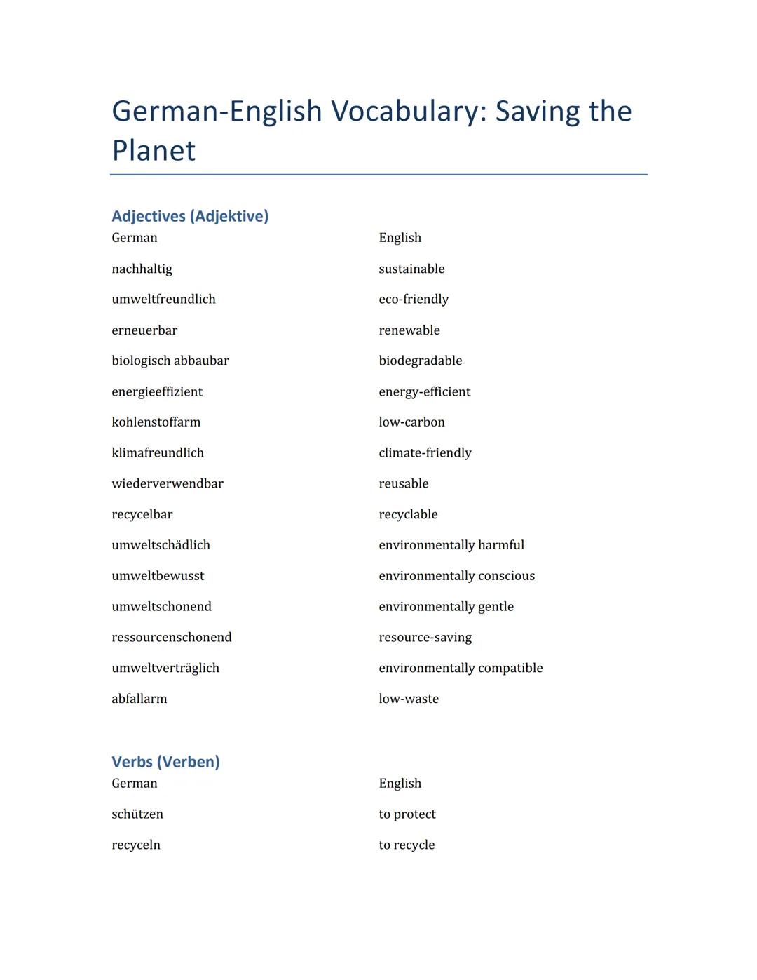 Englisch Vokabeln „Saving the Planet/Globalization“