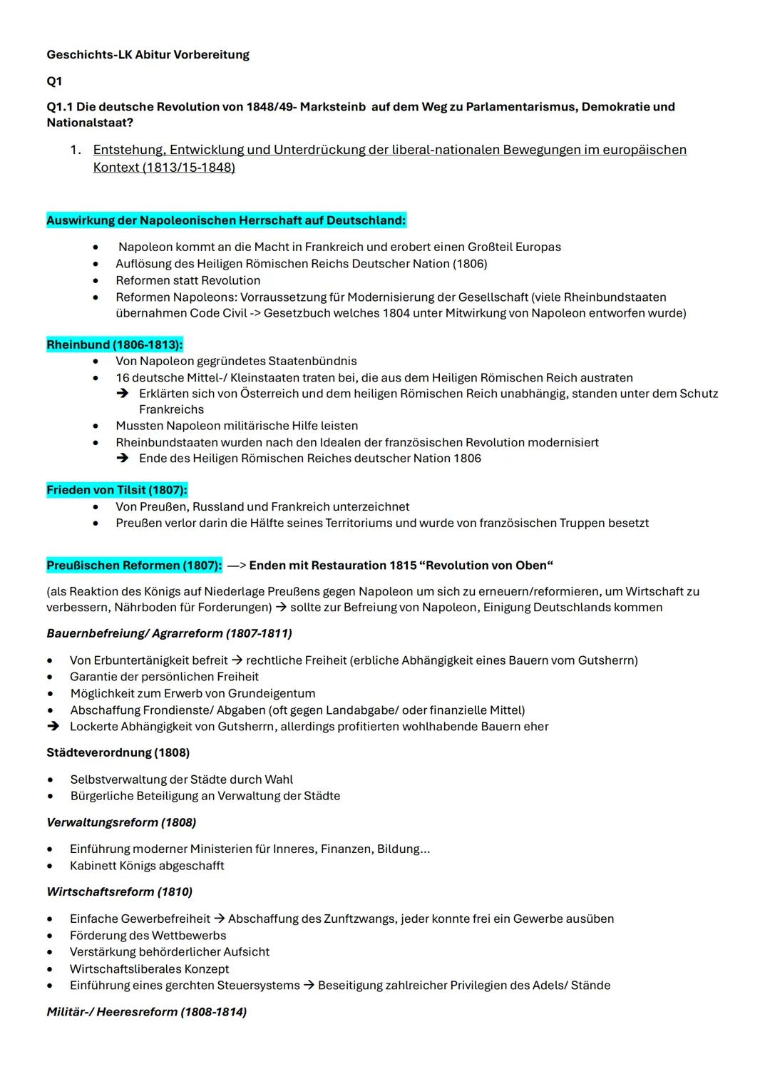 --- OCR Start ---
Geschichts-LK Abitur Vorbereitung
Q1
Q1.1 Die deutsche Revolution von 1848/49- Marksteinb auf dem Weg zu Parlamentarismus,