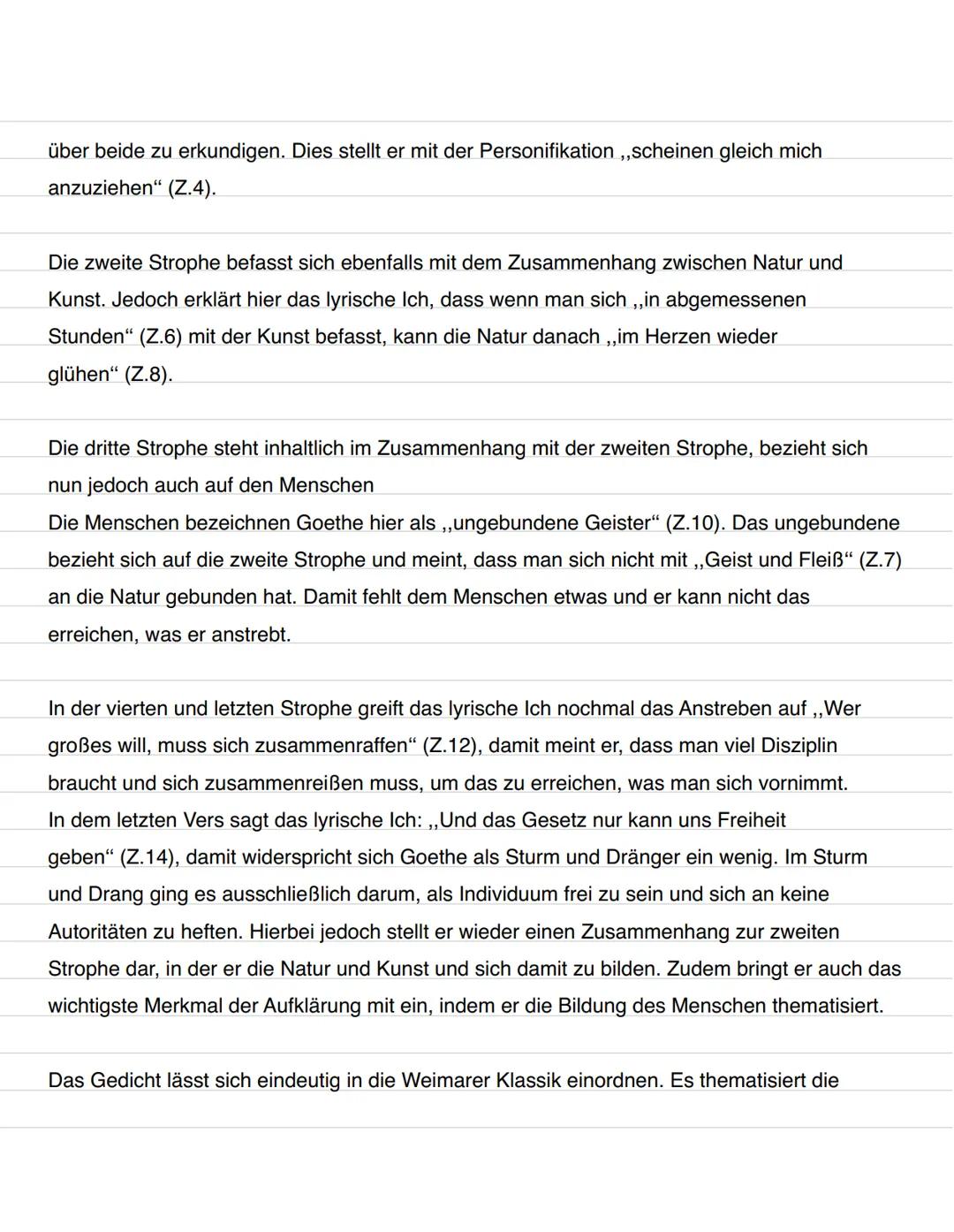 # Gedichtsanalyse
Natur und Kunst
Das Sonnet „Natur und Kunst" wurde geschrieben von Johann Wolfgang Goethe und
veröffentlicht im Jahr 180
