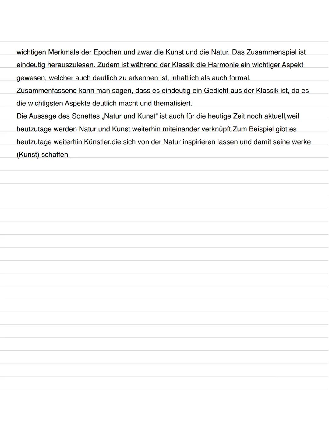 # Gedichtsanalyse
Natur und Kunst
Das Sonnet „Natur und Kunst" wurde geschrieben von Johann Wolfgang Goethe und
veröffentlicht im Jahr 180