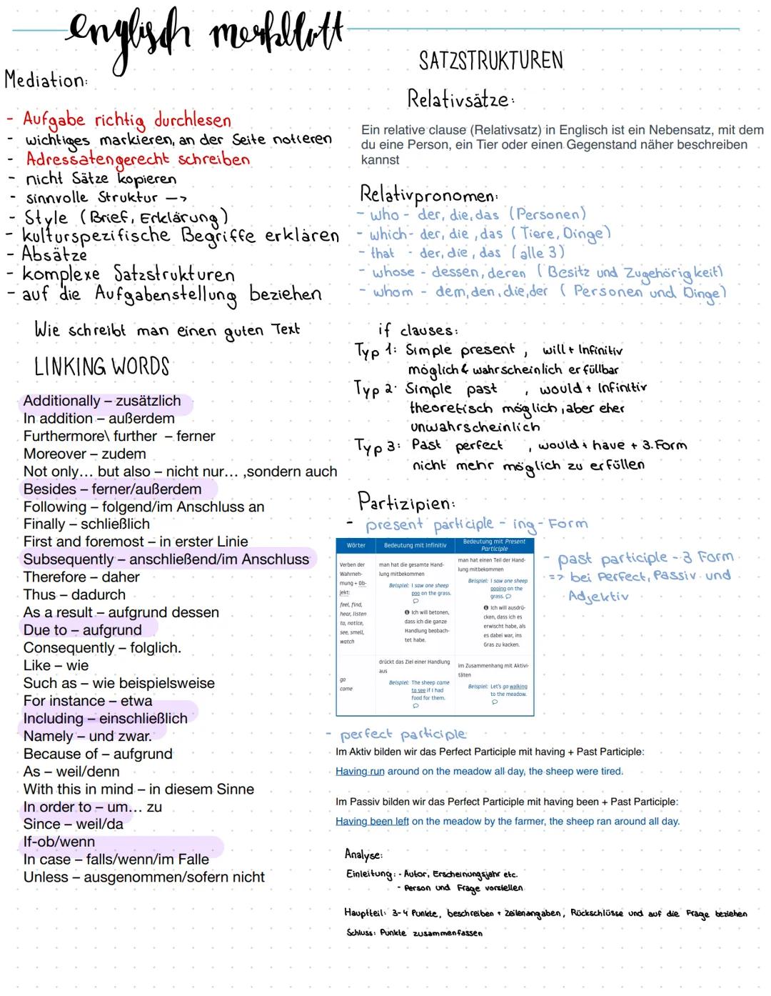 Englisch Mediation und Satzstrukturen
