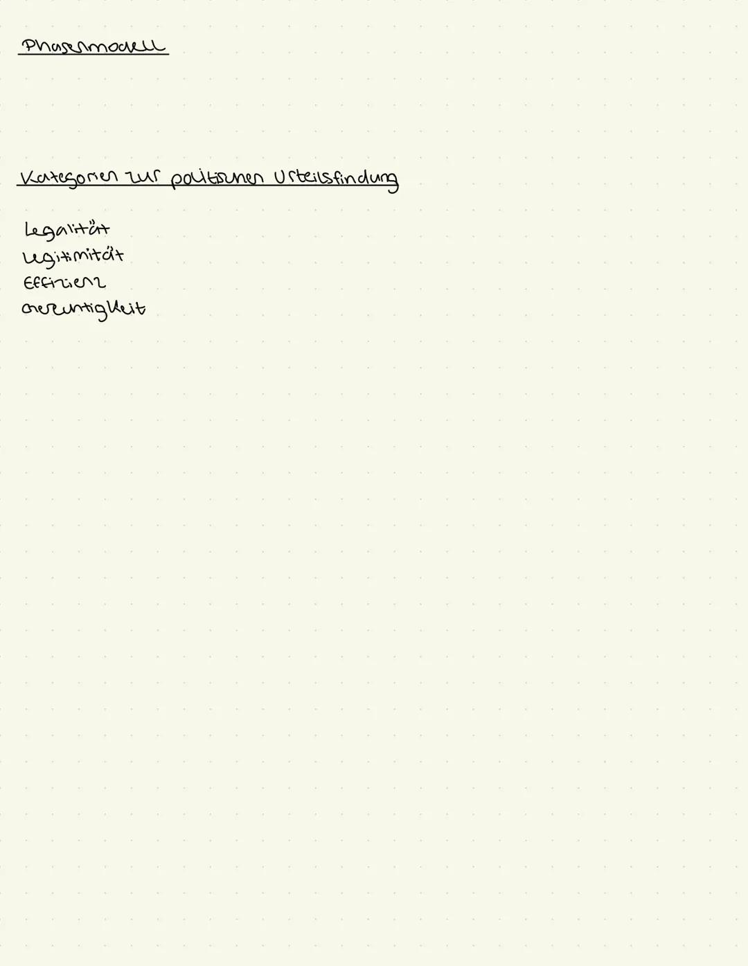Q1 Q1.1 # Phasenmodell
Kategorien zur politischen Urteilsfindung
- Legalität
- Legitimität
- Effizienz
- Gerechtigkeit ABITUR 2015
Lernz