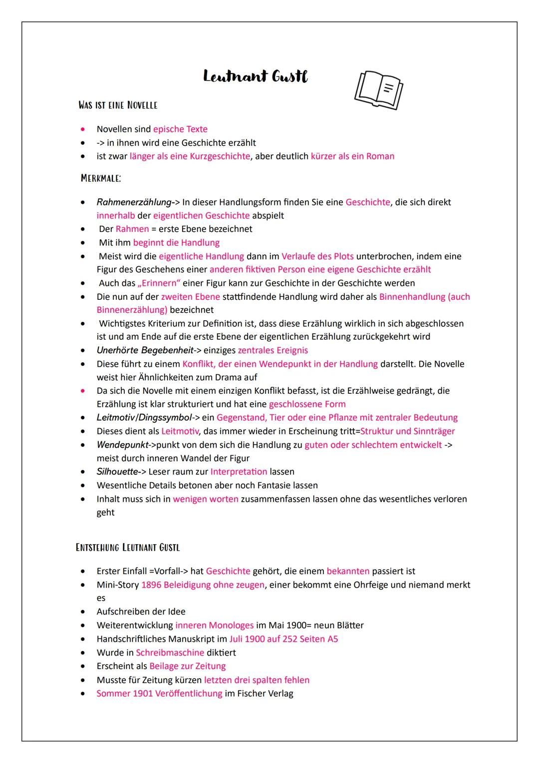 Leutnant Gustl Abitur Lernzettel