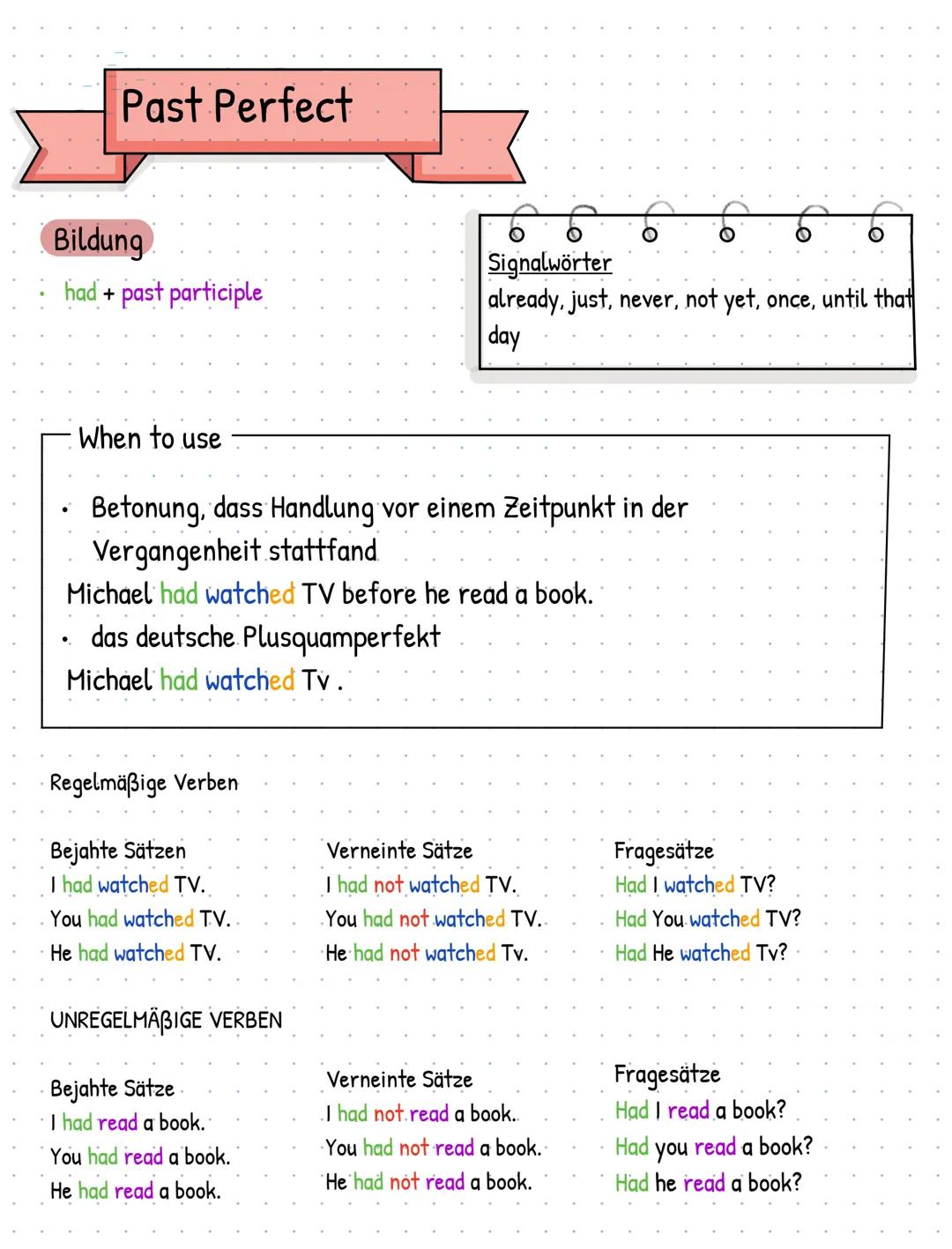 --- OCR Start ---
Simple Present
Gegenwart
Bildung
► Infinitiv
Infinitiv + s (bei he, she, it)
When to use
Signalwörter
never, sometimes, of