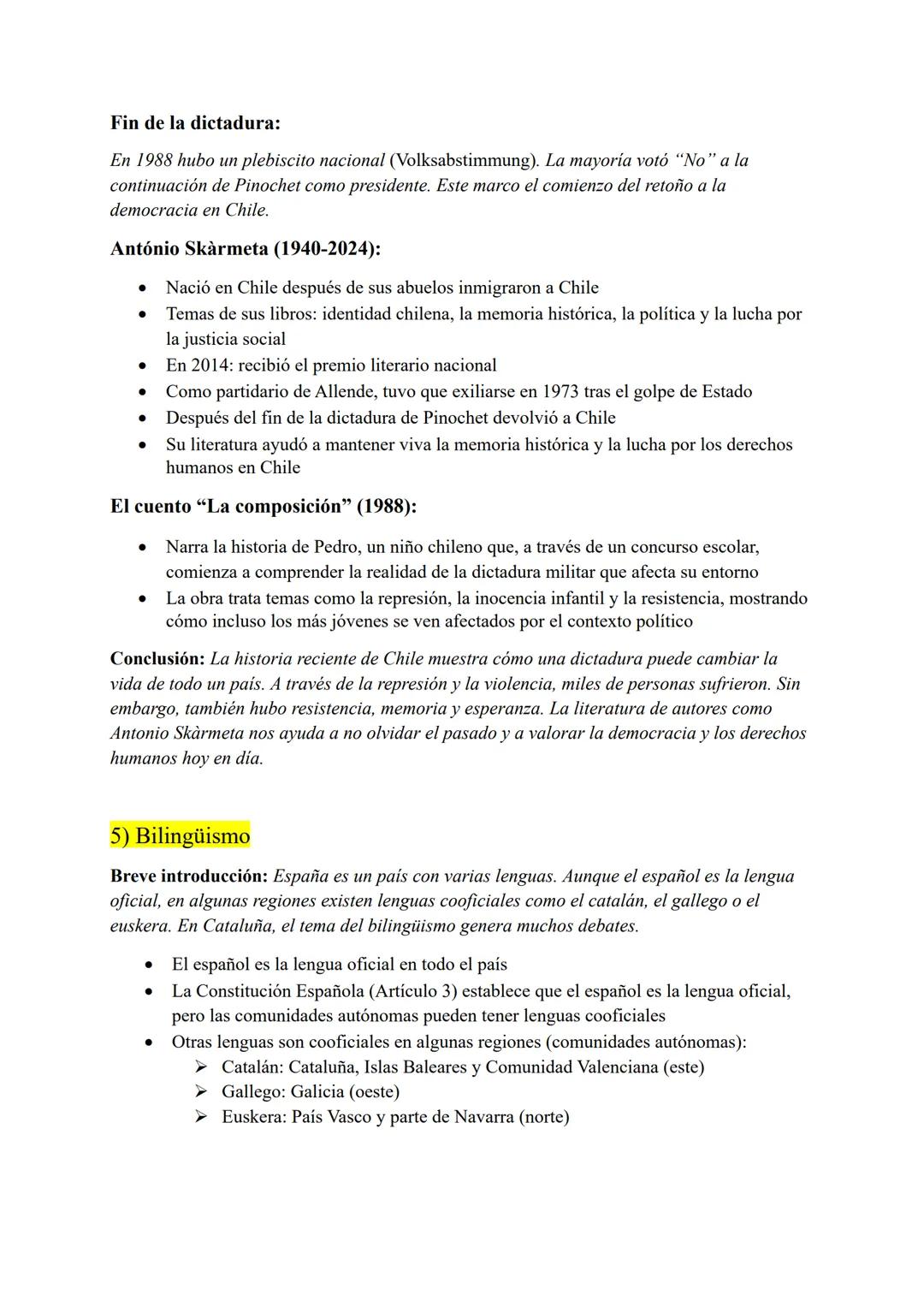 # Preparación para mi examen final de español
Temas:
1) Turismo
2) La pobreza infantil
3) Migración y Convivencia
4) Chile
4.1) Los indíge