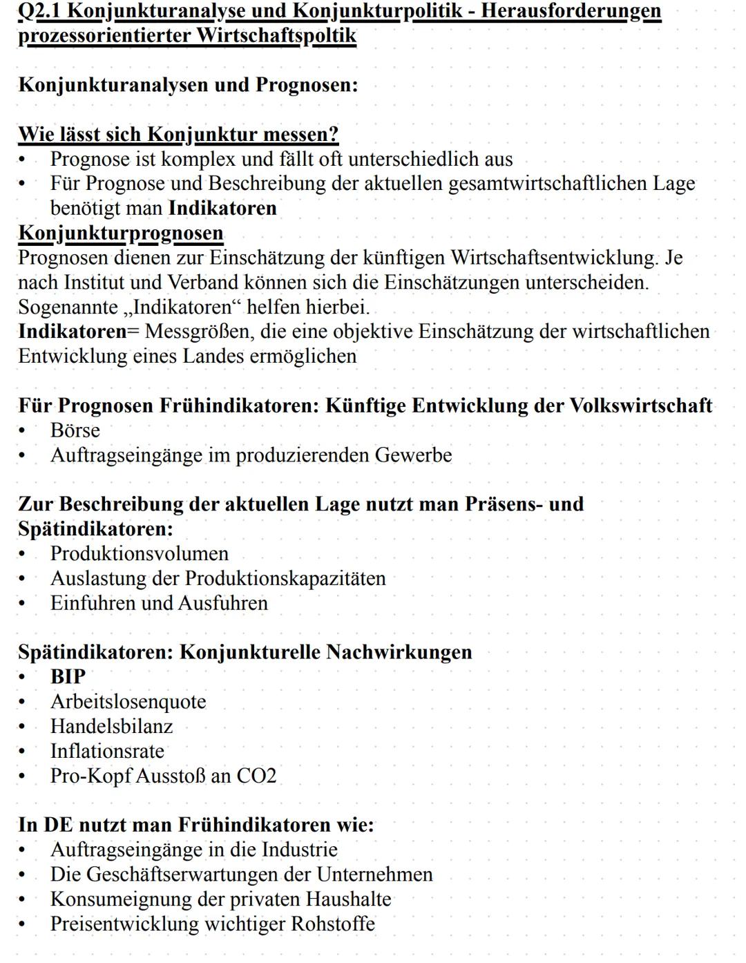 Q2.1 Konjunkturanalyse und Konjunkturpolitik - Herausforderungen
prozessorientierter Wirtschaftspoltik
Konjunkturanalysen und Prognosen:
Wie