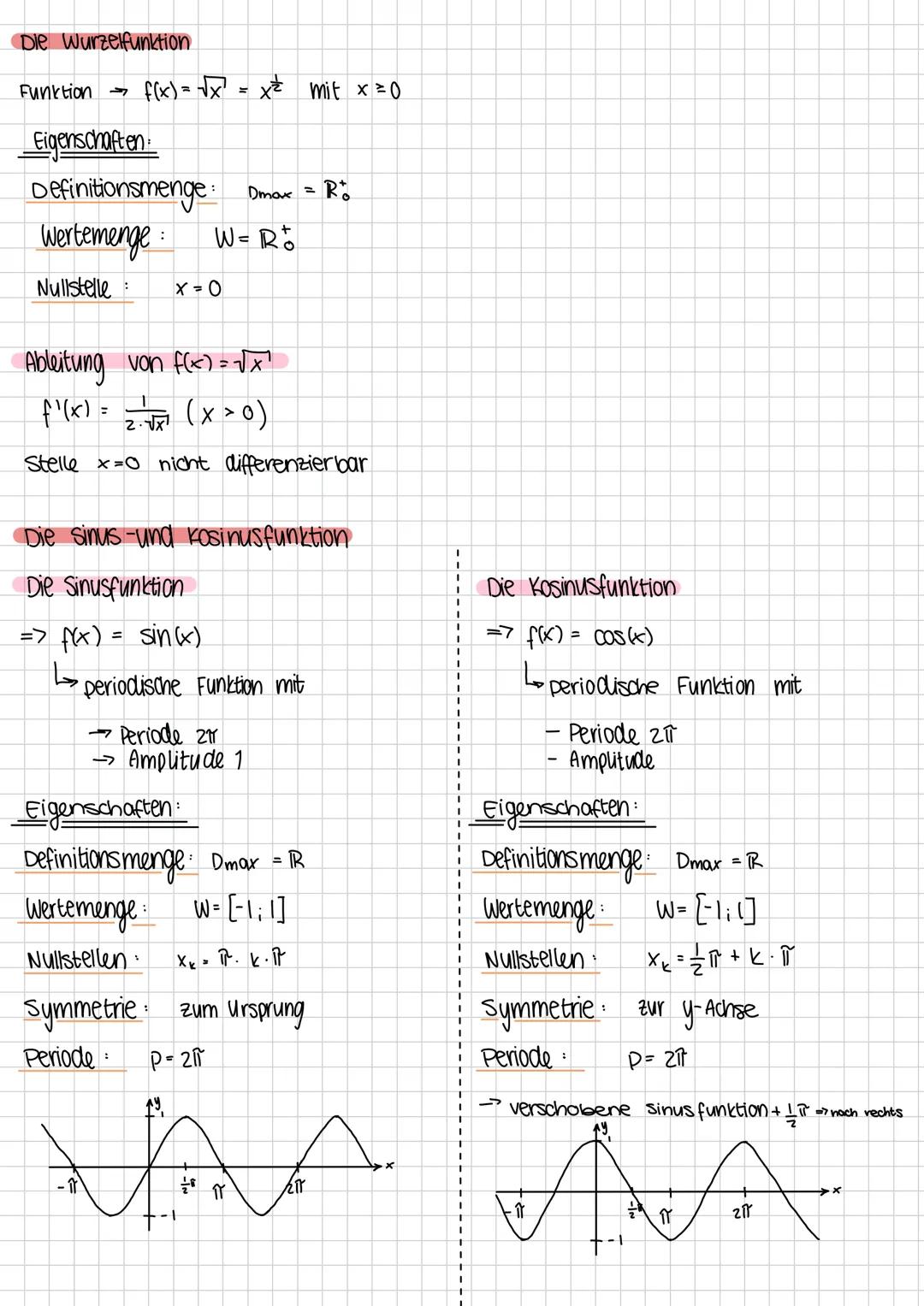 --- OCR Start ---
Analysis
Symmetrie => Funktionsgraphen
symmetrisch zur y-Achse, wenn
f(-x)=f(x) für alle $x \in D$
symmetrisch zum Ursprun