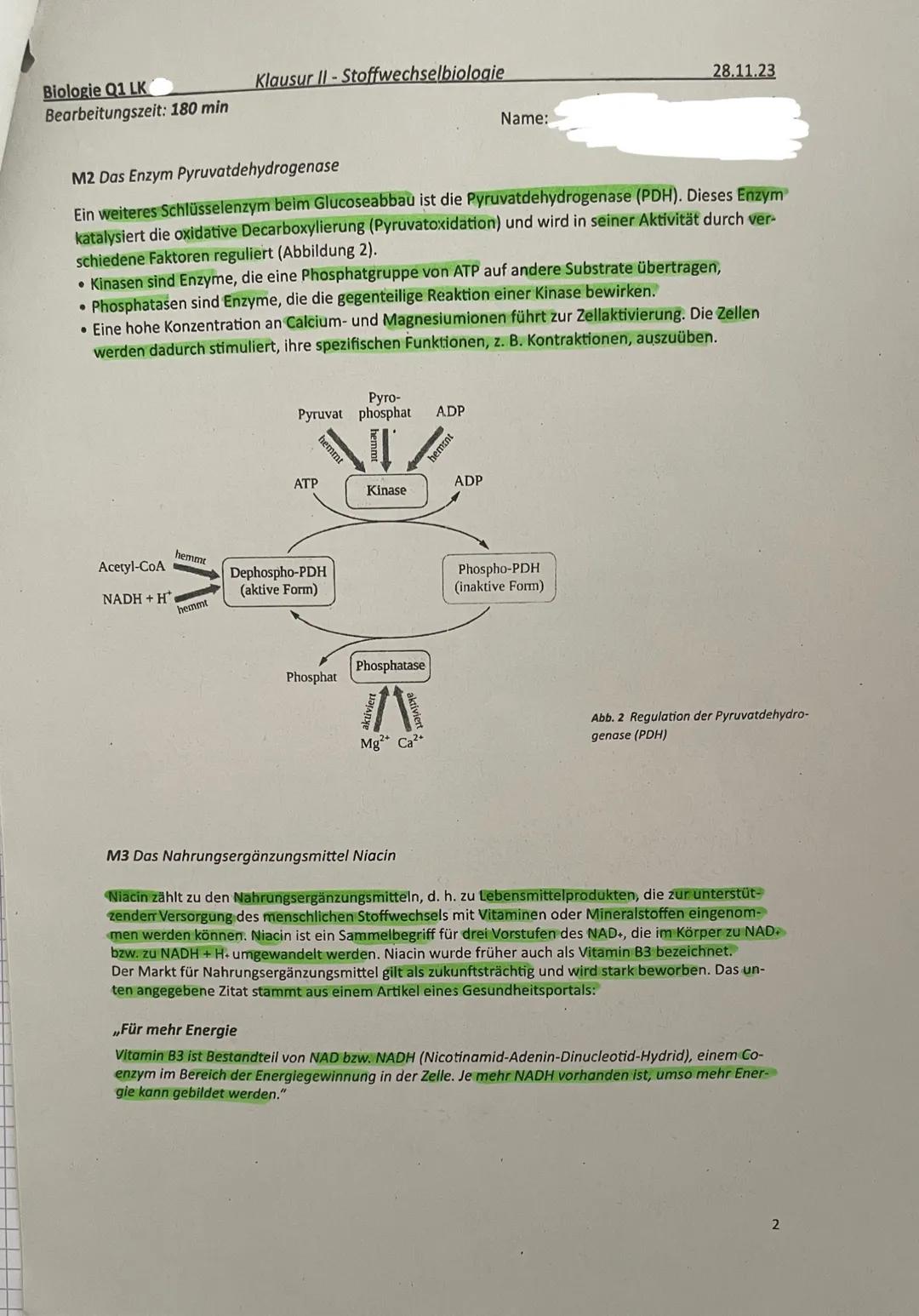 # Biologie Q1 LK
Klausur II - Stoffwechselbiologie
Bearbeitungszeit: 180 min
28.11.23
Name:
Hinweise:
- Nummerieren Sie die Seiten und schr