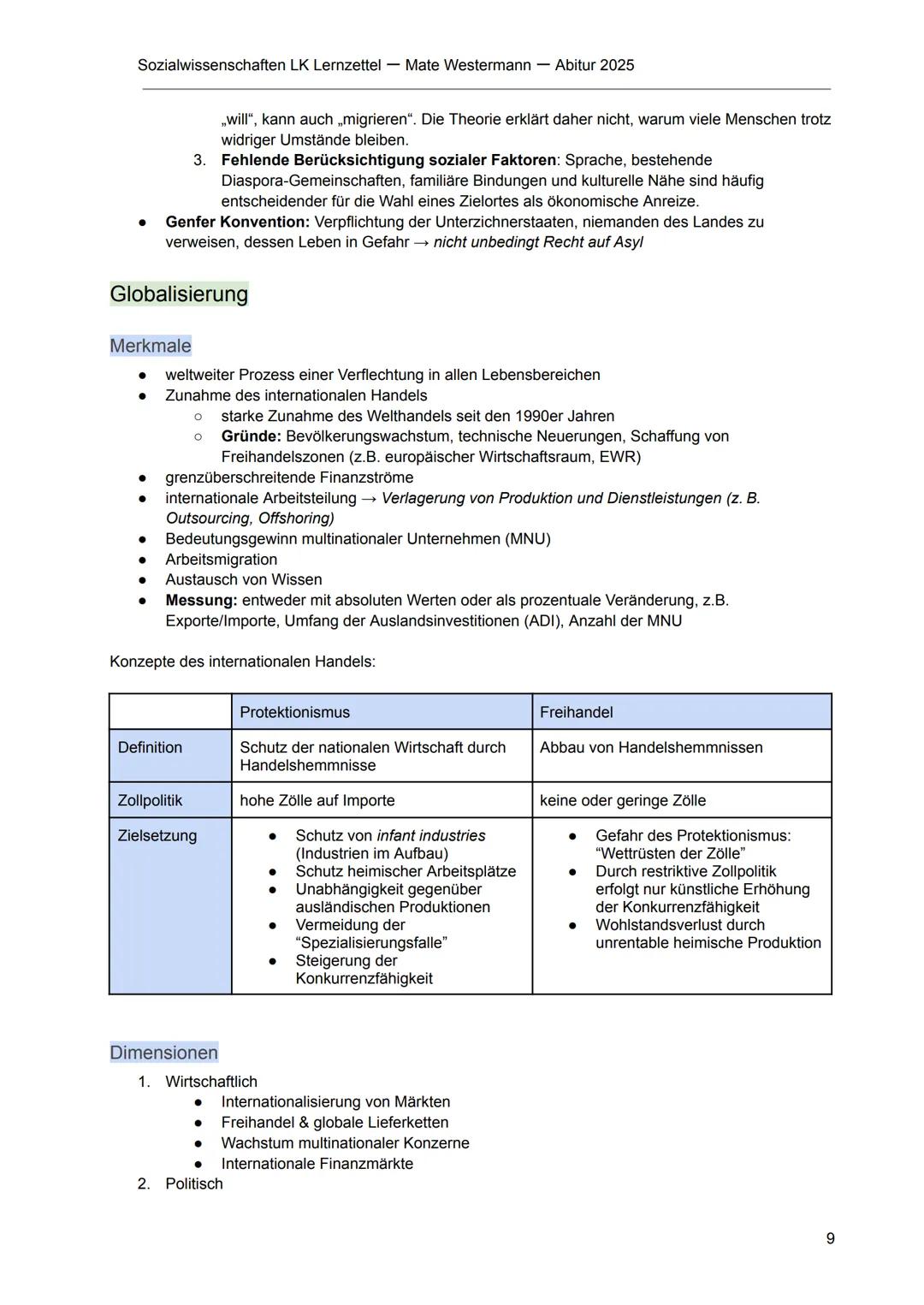 --- OCR Start ---
Sozialwissenschaften LK Lernzettel - Mate Westermann Abitur 2025
Globale Strukturen und Prozesse
Ziele und Aufgaben intern
