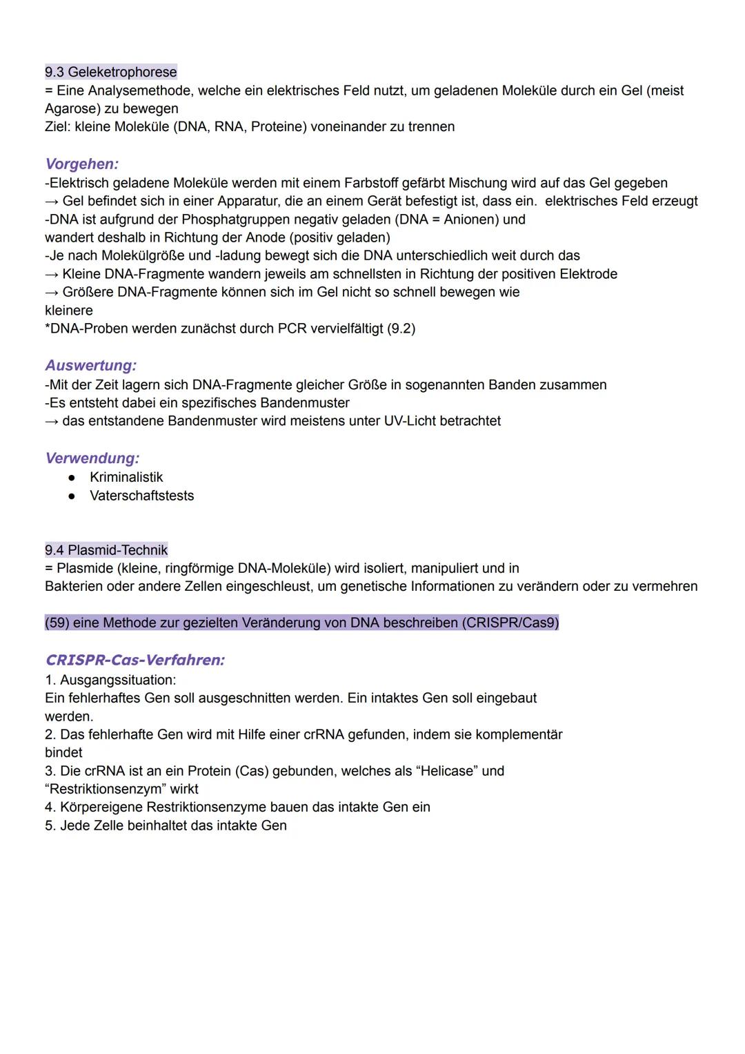 # Angewante Genetik
(58) Werkzeuge und Verfahren der Molekularbiologie erläutern (Restriktionsenzyme, Plasmide, PCR,
Gelelektrophorese)
9.