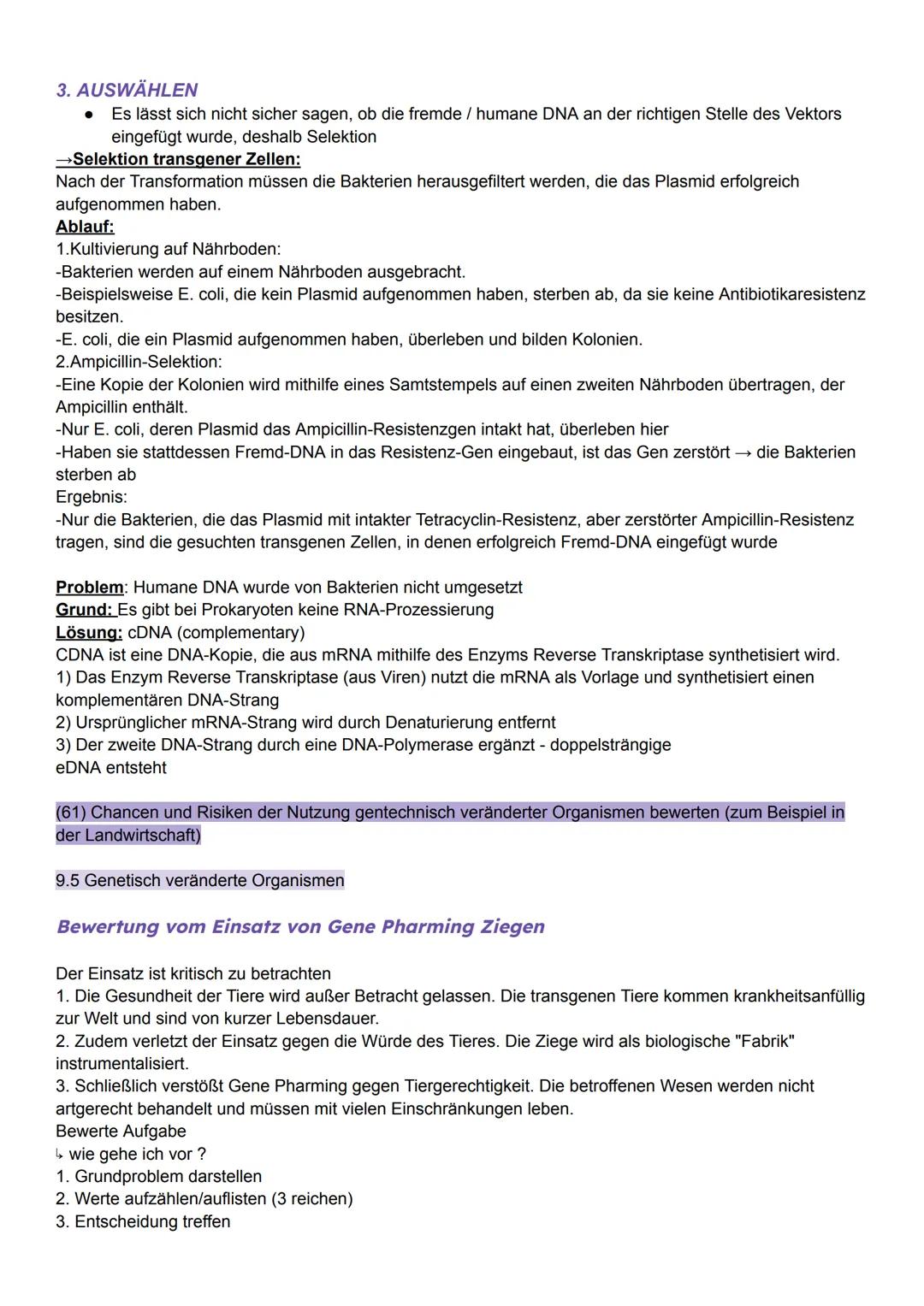 # Angewante Genetik
(58) Werkzeuge und Verfahren der Molekularbiologie erläutern (Restriktionsenzyme, Plasmide, PCR,
Gelelektrophorese)
9.