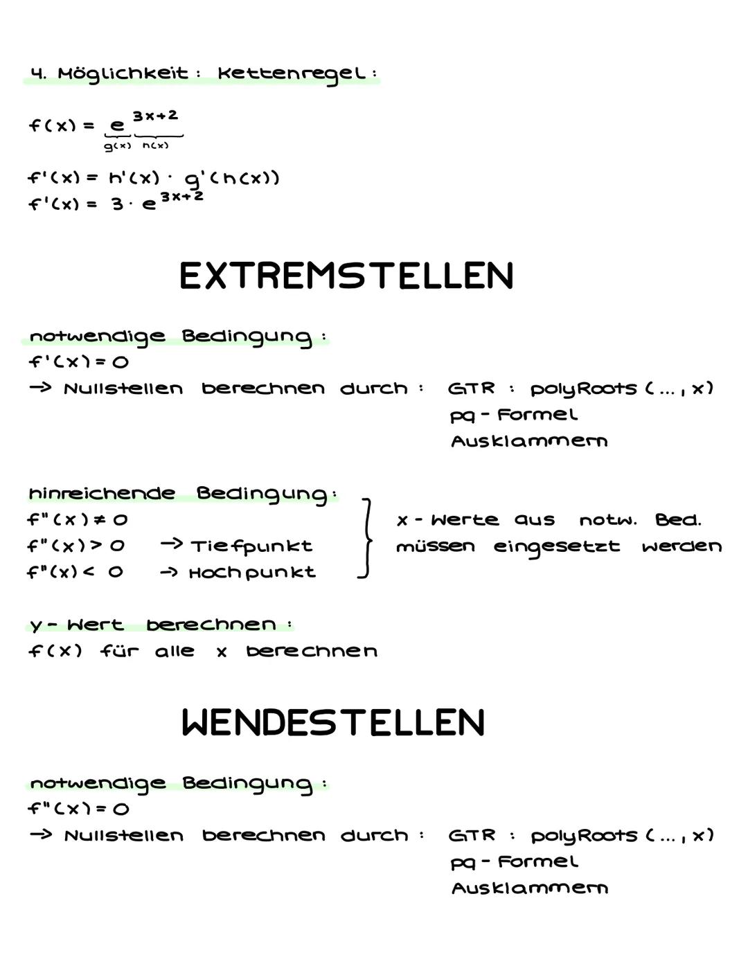 # ABLEITUNGEN
f(x): Normalfunktion
f'(x): 1. Ableitung (Steigung)
f"(x): 2. Ableitung (Krümmungsverhalten)
f(x): 3. Ableitung
F(x): Stammfu