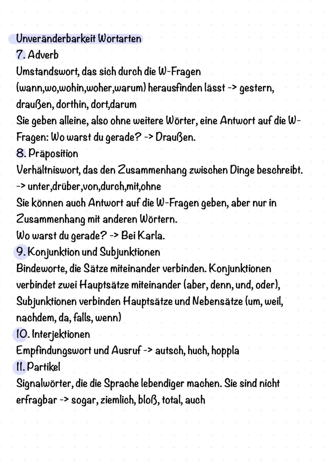 # Erklärung + Übungsaufgaben zum Pflichtteil 1
(Grammatik, Rechtschreibung, Zeichensetzung, Satzarten, Wortarten)
1. Wortarten
Jedes Wor