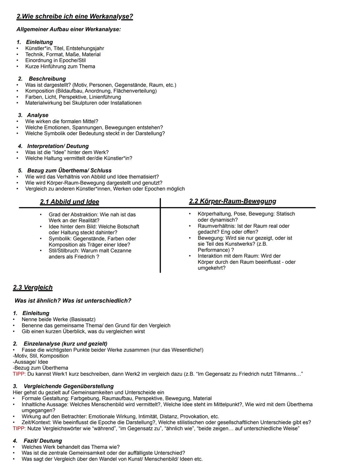 --- OCR Start ---
Kunst Abi 2025
Gliederung
1.Themenübersicht
2. Wie schreibe ich eine Werkanalyse?
2.1Abbild und Idee
2.2Körper-Raum-Bewegu