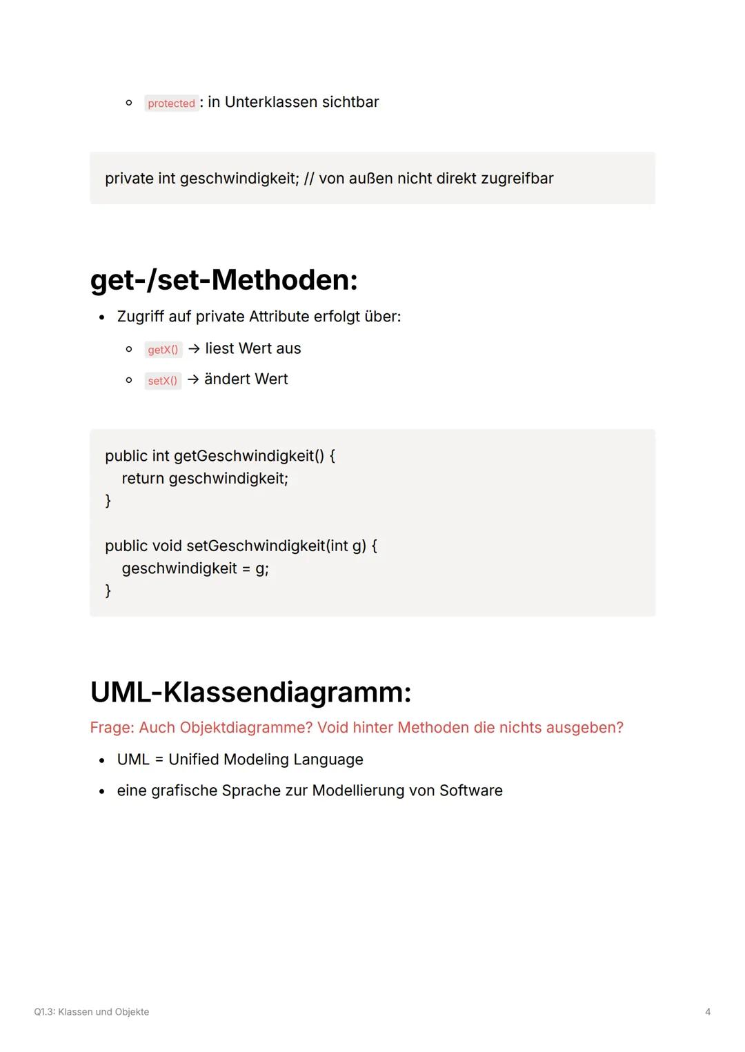 Q1.3: Klassen und Objekte
✔Klassen und Objekte:
✔ Objekt als Instanz einer Klasse
✔Klasse als Bauplan für Objekte
✔ Attribut, Methode, Kons