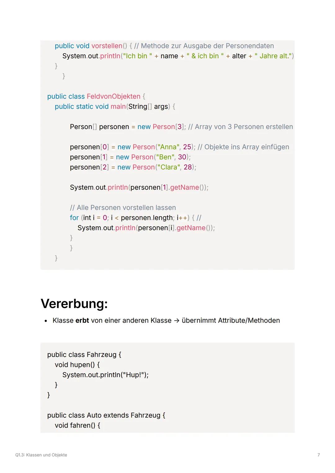 Q1.3: Klassen und Objekte
✔Klassen und Objekte:
✔ Objekt als Instanz einer Klasse
✔Klasse als Bauplan für Objekte
✔ Attribut, Methode, Kons