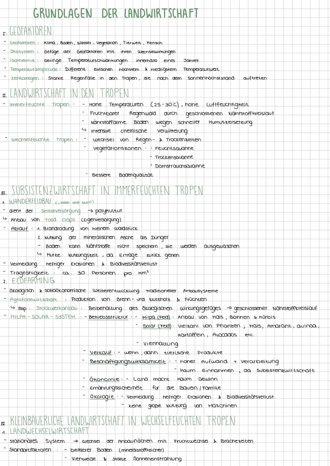# GRUNDLAGEN DER LANDWIRTSCHAFT
I. GEOFAKTOREN
- Geofaktoren: Klima, Boden, Wasser, Vegetation, Tierwelt, Mensch
- Ökosystem: Gefüge der G