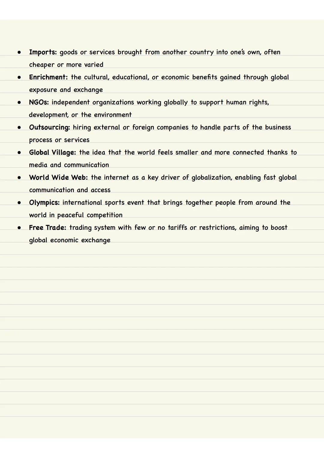 In general:
Globalization
- world gets more and more connected (global village)
- Goods, services, people, money and information move fast