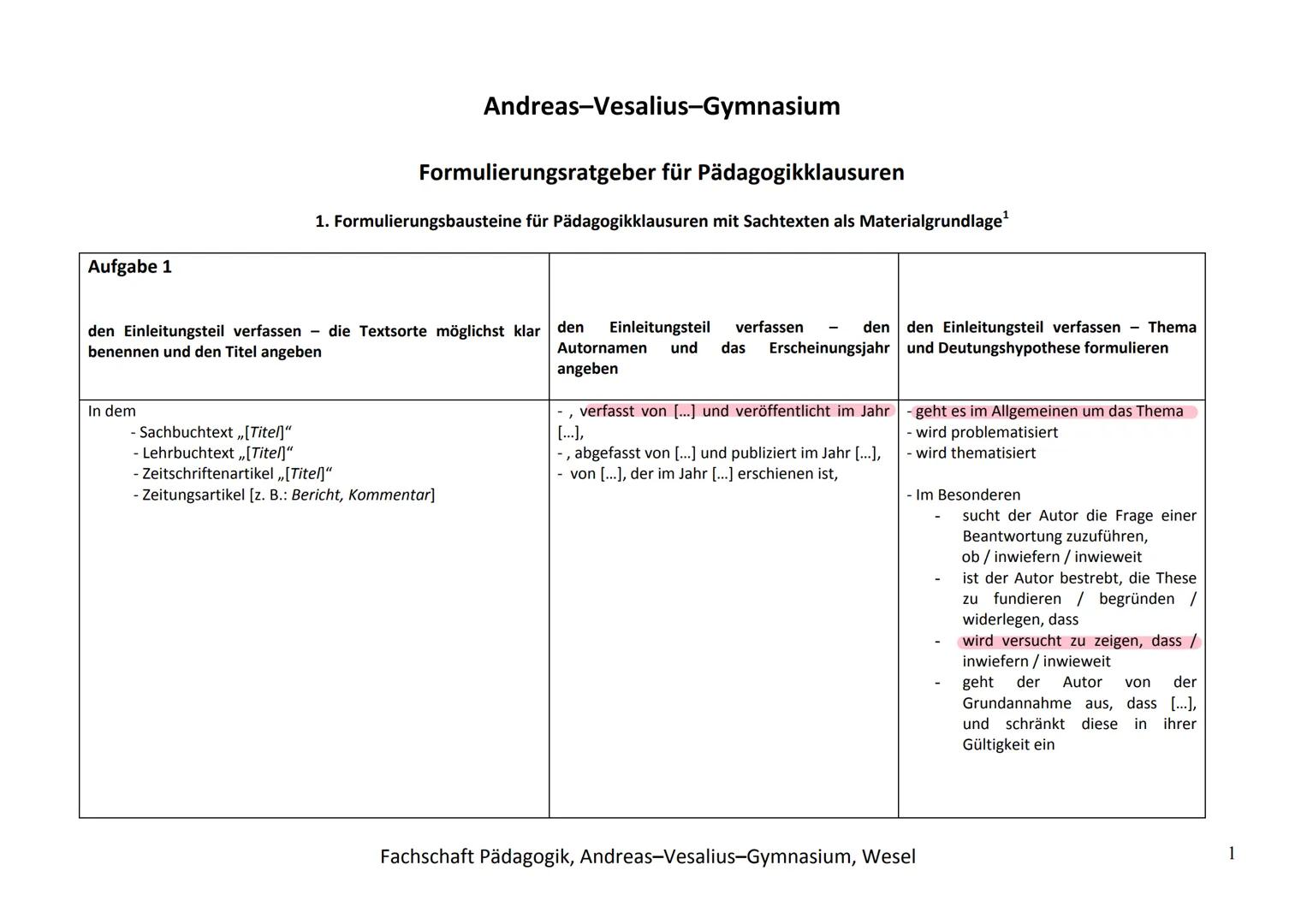 Inhaltsverzeichnis
Aufbau einer Klausur
Operatoren
Formulierungshilfen
Freud/Psychosexuelles Phasenmodell
Erikson/Psychosoziale Entwicklung