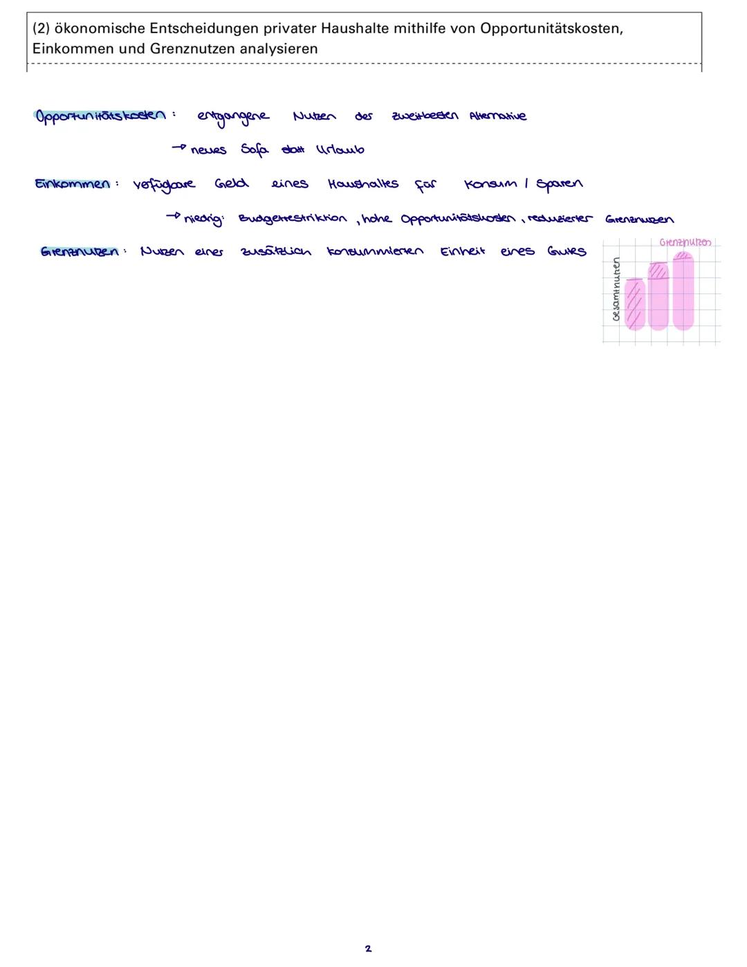 (1) Einflussfaktoren auf ökonomisches Verhalten (Handeln nach Präferenzen, Reagieren auf
Anreize und Restriktionen) anhand verschiedener Erk