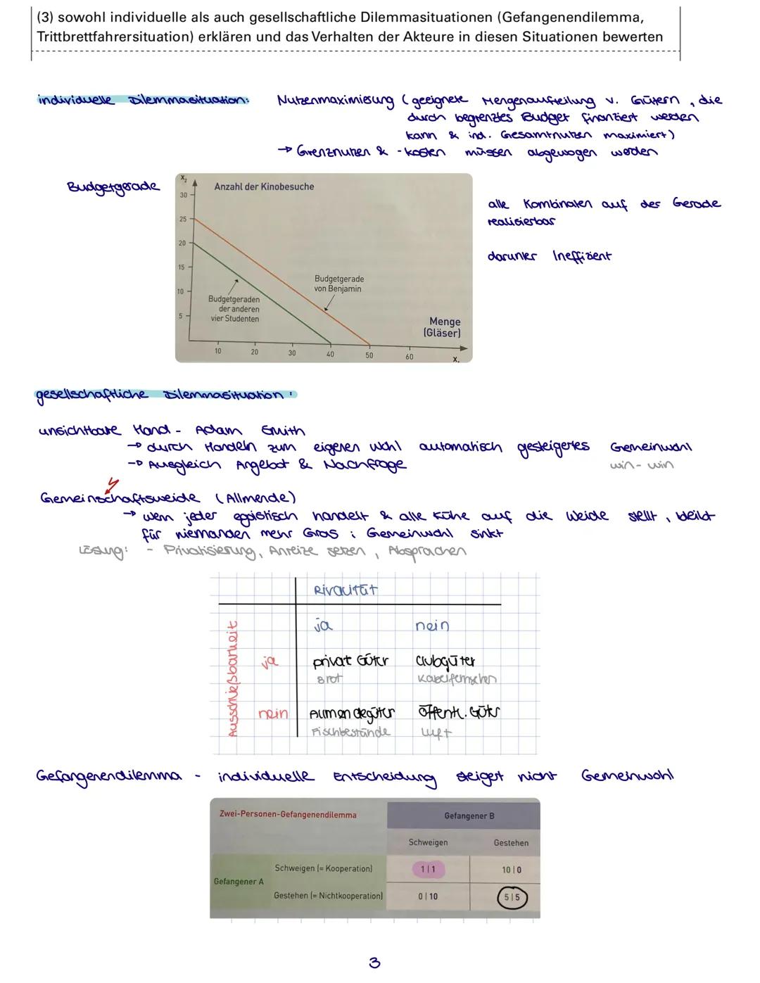 (1) Einflussfaktoren auf ökonomisches Verhalten (Handeln nach Präferenzen, Reagieren auf
Anreize und Restriktionen) anhand verschiedener Erk