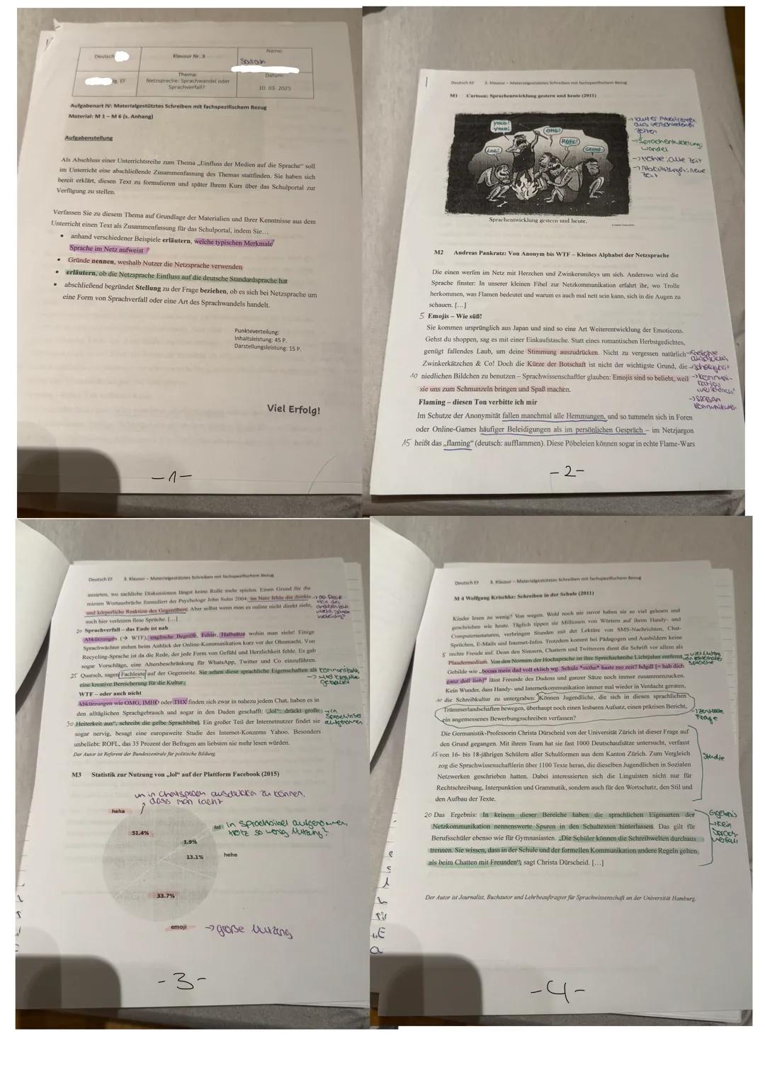 Deutsch Klausur: Materialgestütztes Schreiben - einen informierenden Text verfassen