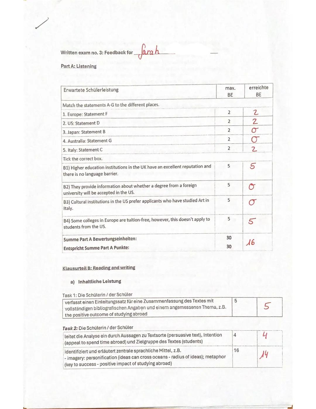 Written exam no. 3
Student's name: Sarah
Date: March 20th, 2025
Course: Learning, living and working abroad
Topic:
Test type: Listening comp