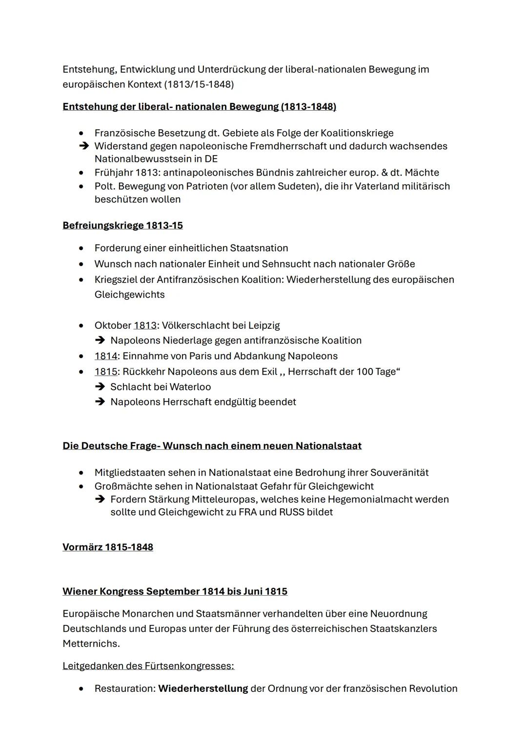 National liberale Bewegung 1813-1848 (Vormärz (Wiener Kongress, Burrschenschaften, Wartburgfest..)