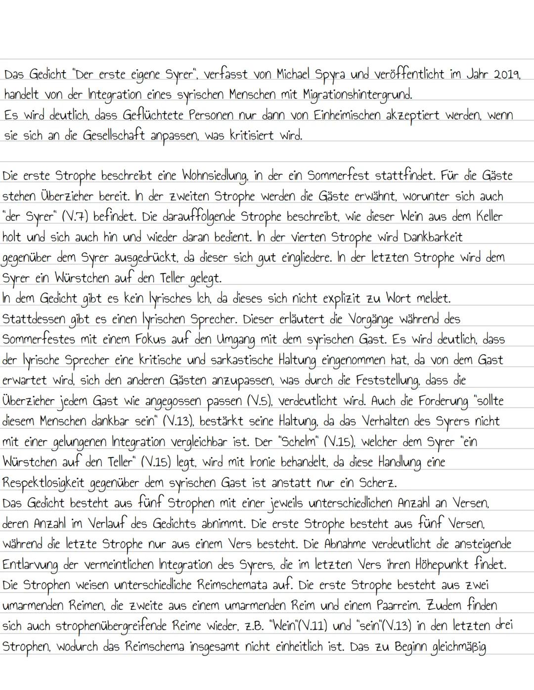 Der erste eigene Syrer - Michael Spyra • Gedichtsanalyse