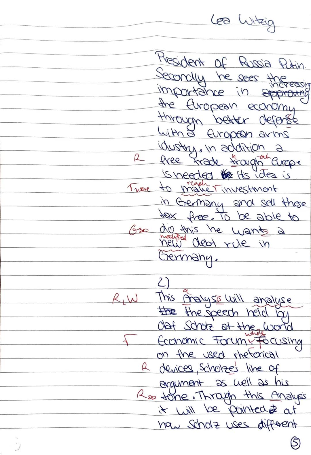 Englishexam
Lea Witzig
17.03.20
Kruse
1)
G R In Olaf Scholz' Speech at
world
I had at the Economic Forum
R in Davos on the 21st
January 2025