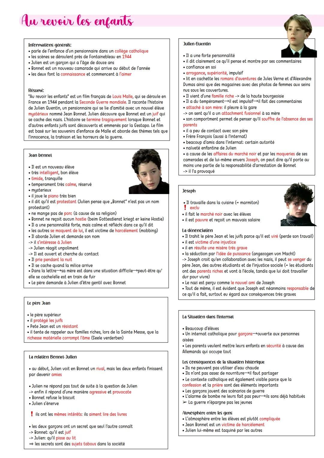 Au revoir les enfants
Infermatiens générals:
• parle de l'enfance d'un pensionnaire dans un collège catholique
• les scènes se déroulent prè