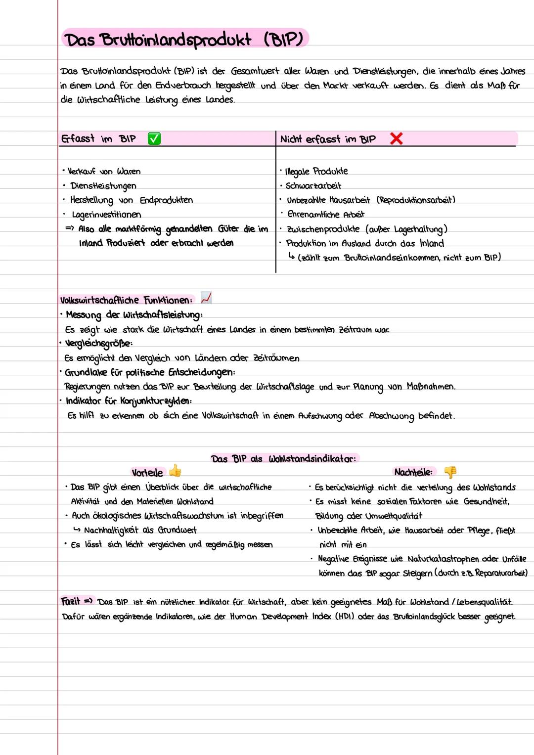 Das Bruttoinlandsprodukt (BIP)
Das Bruttoinlandsprodukt (BIP) ist der Gesamtwert aller Waren und Dienstleistungen, die innerhalb eines Jahre