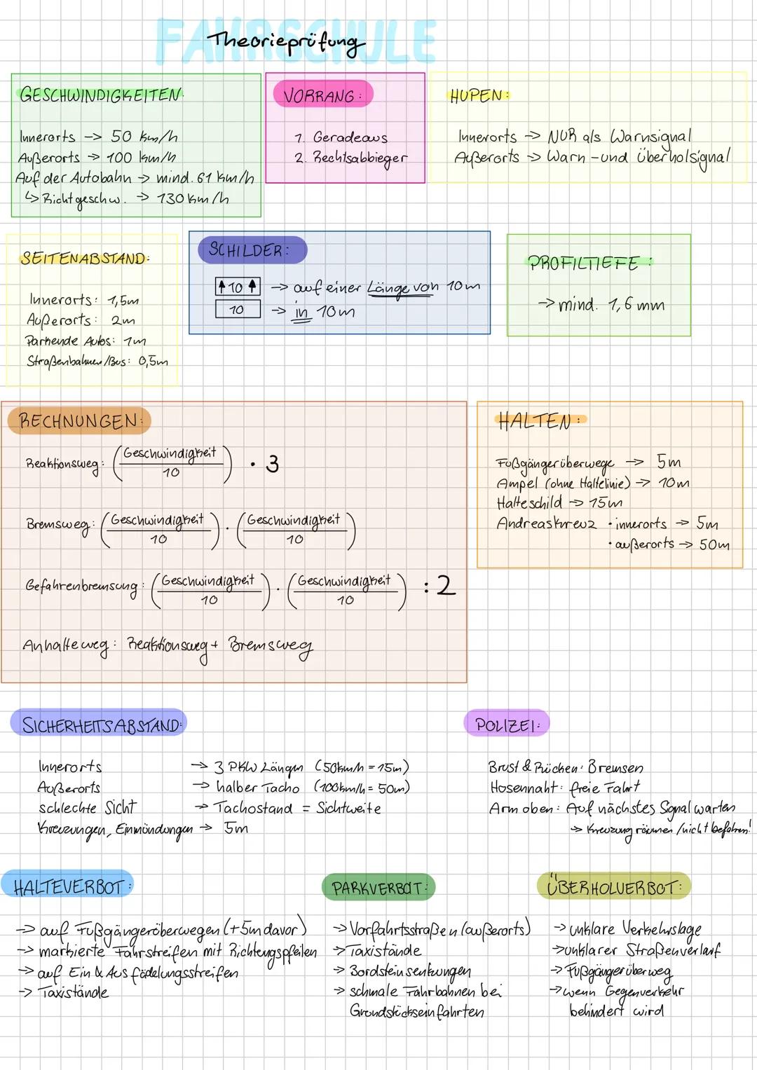 FAHRSCHULE Lernzettel