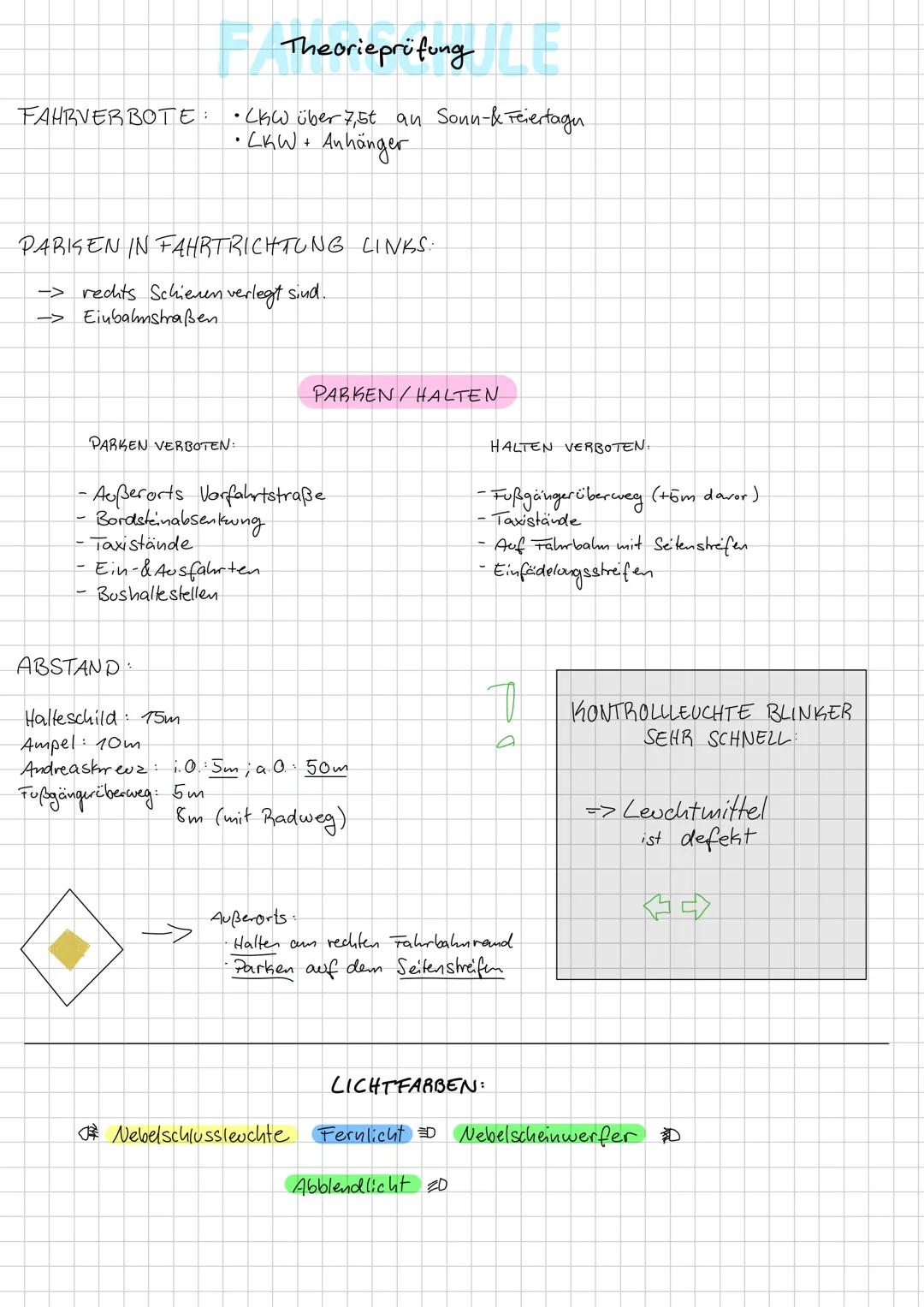 --- OCR Start ---
Theorieprüfung
VORRANG
GESCHWINDIGKEITEN
lunerorts -> 50 km/h
Außerorts 100 km/h
Auf der Autobahn mind. 61 km/h
Bicht gesc