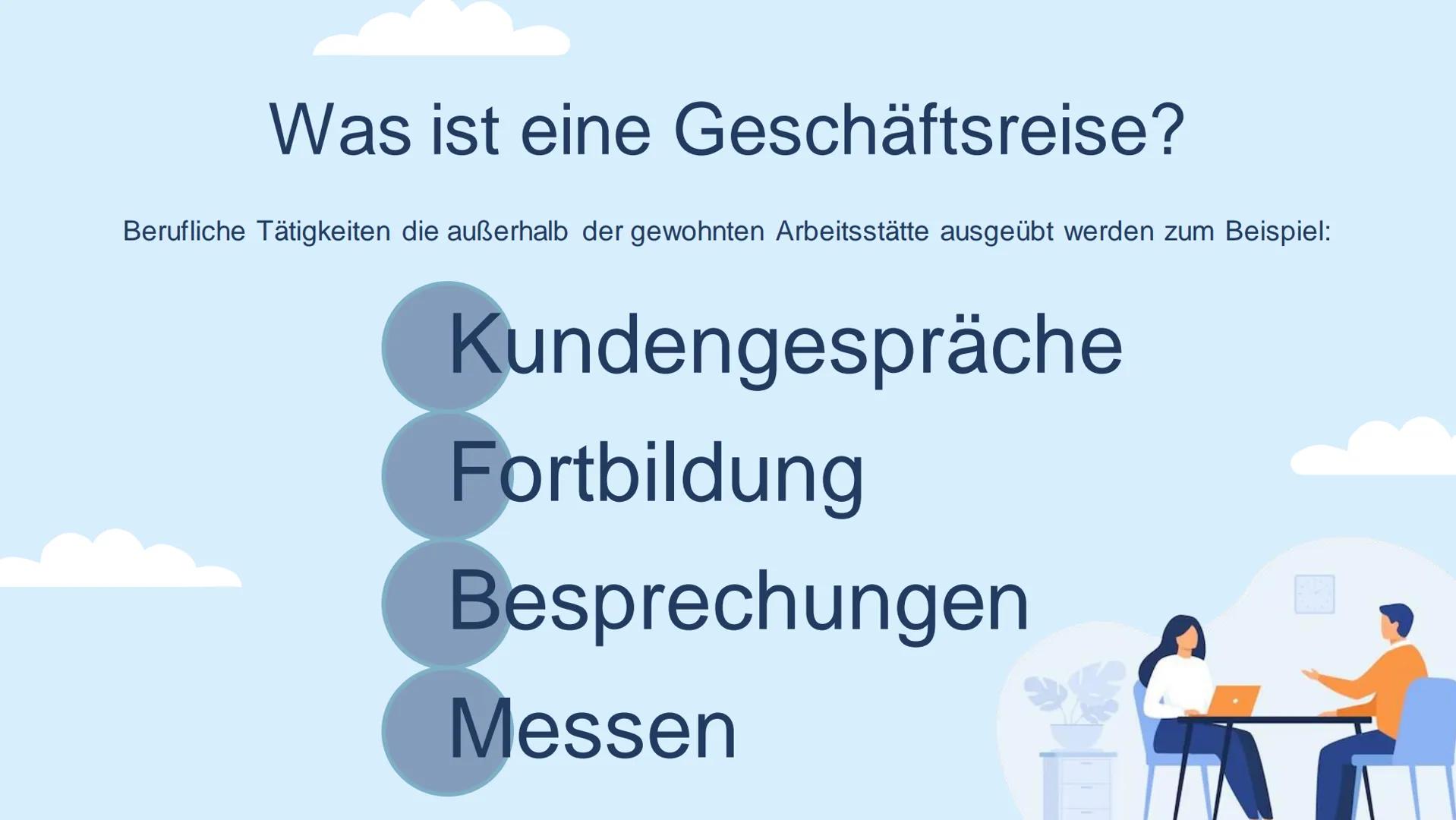 # Geschäftsreisen organisieren
Sophia
BS BUE 22 Inhaltsverzeichnis
Definition und Gründe
Organisation
Beförderungs- und
Unterbringungsarten