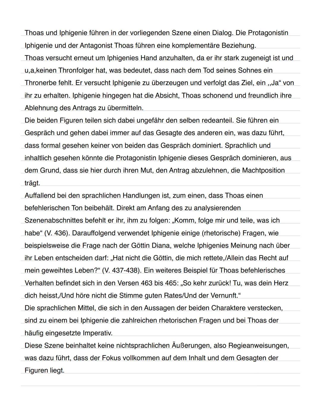 Dramenszeneanalyse
Das Drama "Iphigenie auf Tauris", verfasst von Johann Wolfgang von Goethe und
erschienen im Jahr 1779 handelt von der Pri