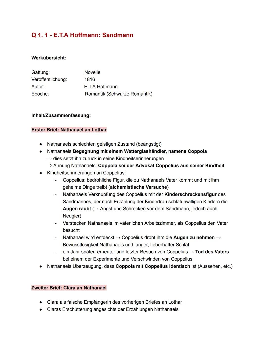 Deutsch Abi Hessen - Q1.1.+Sandmann