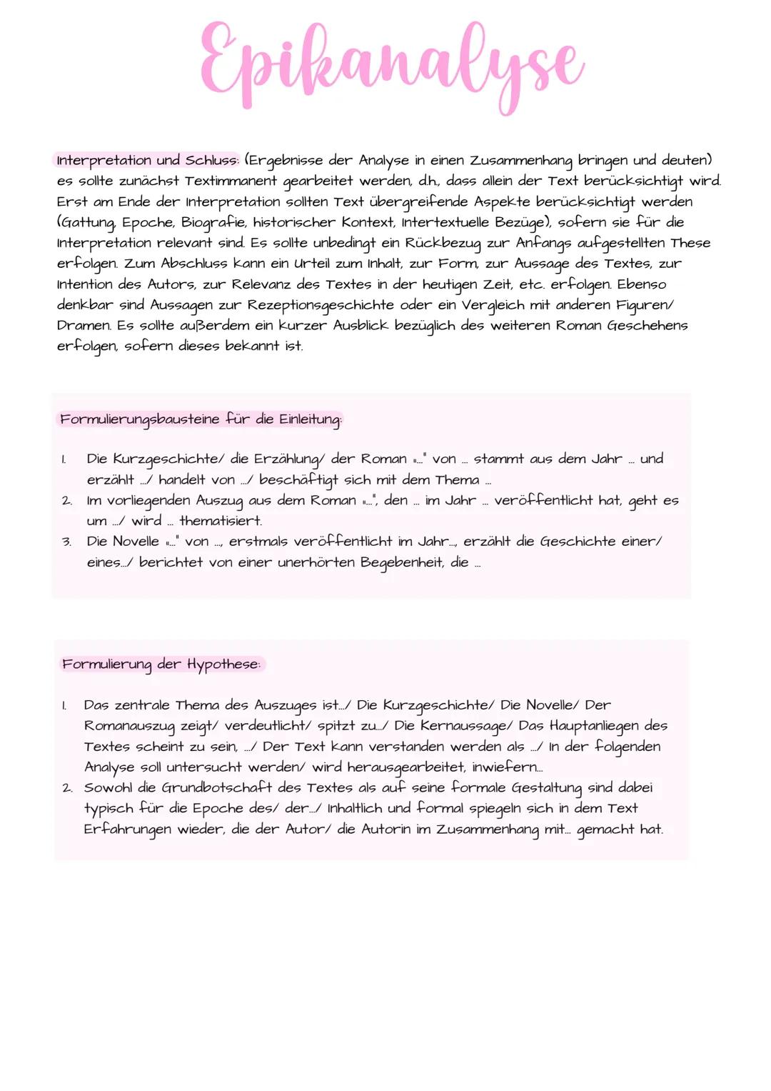 --- OCR Start ---
Epikanalyse
Einleitung: Autor, Titel, Textsorte, Entstehungszeit/ Epoche, Thema des gesamten Romans
dann Thema des vorlieg